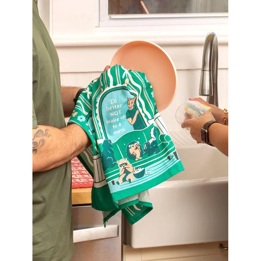 I'd Better Not Wake Up To A Mess Screen-Printed Dish Towel | Fox Animal Family Mom Gift Kitchen Tea Hand Cotton Dish Cloth | 28" x 21" | BlueQ at GetBullish - Image 3