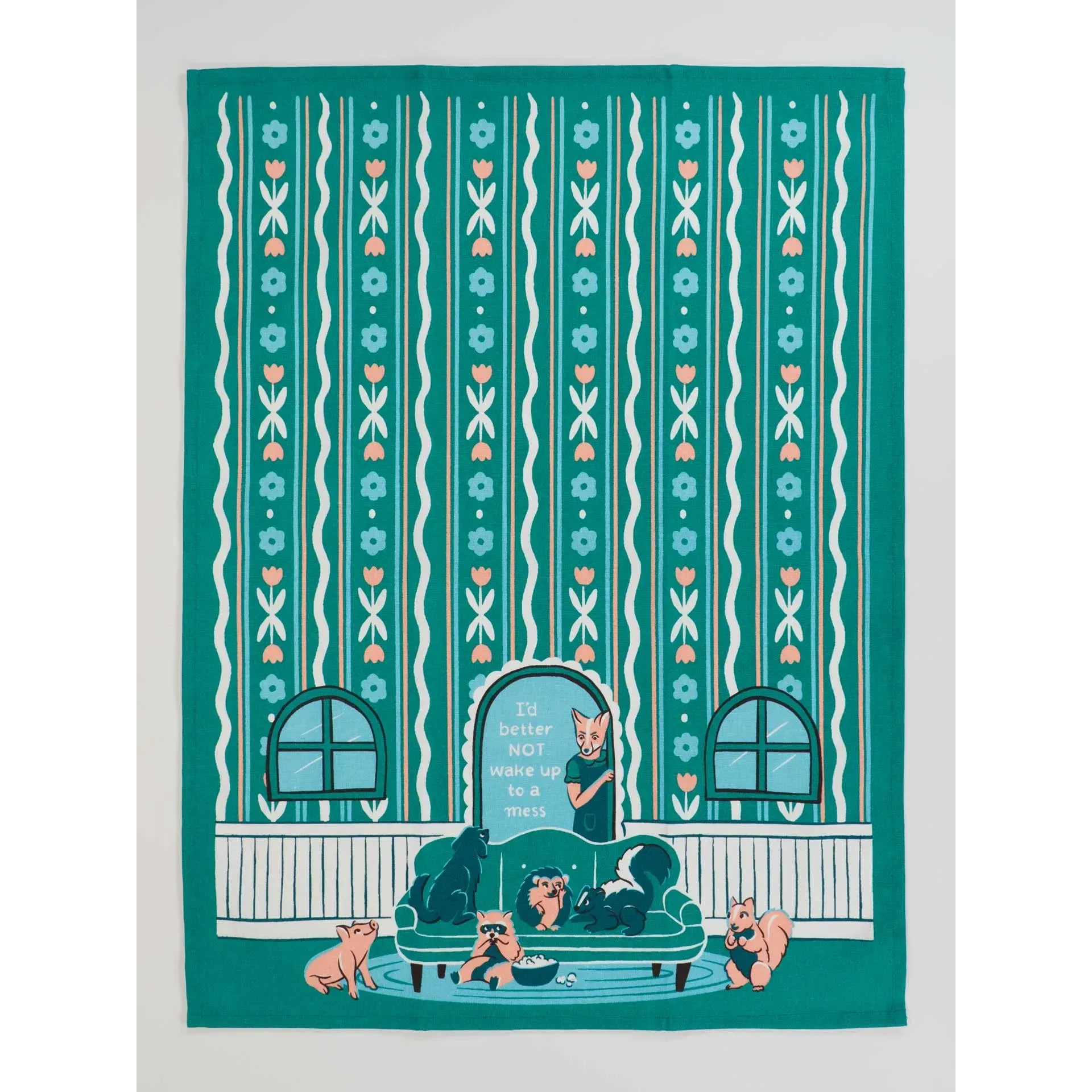 I'd Better Not Wake Up To A Mess Screen-Printed Dish Towel | Fox Animal Family Mom Gift Kitchen Tea Hand Cotton Dish Cloth | 28" x 21" | BlueQ at GetBullish - Image 5