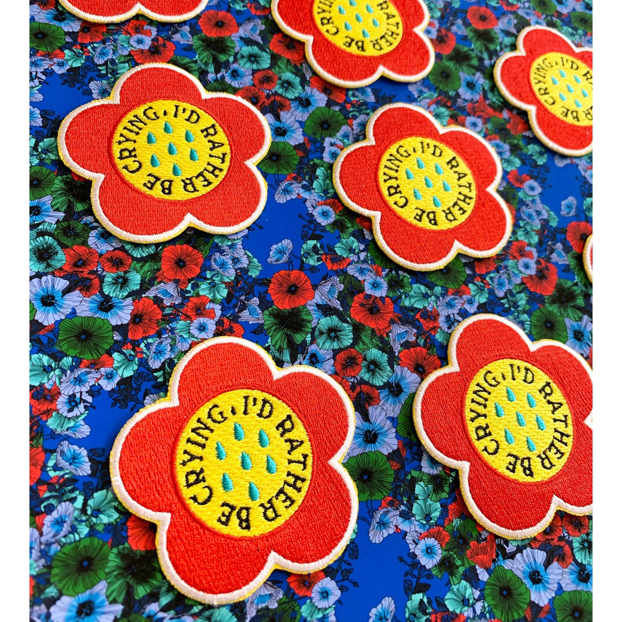 I'D Rather Be Crying Floral Iron On Patch - Image 3