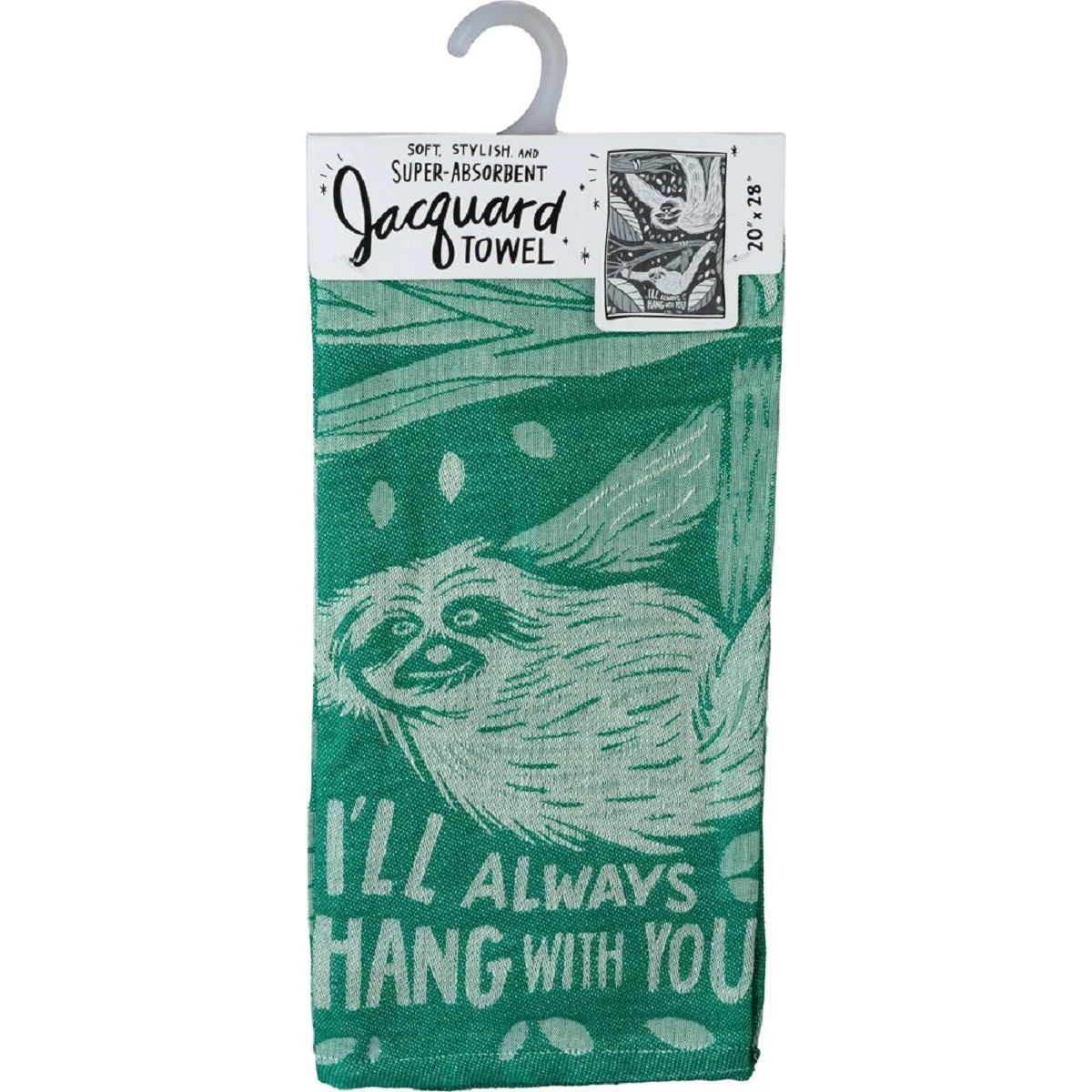 I'll Always Hang With You Sloth Green Funny Snarky Dish Cloth Towel | Ultra Soft and Absorbent Jacquard | All-Over Design | Unfolds 20" x 28" | Giftable - Image 3