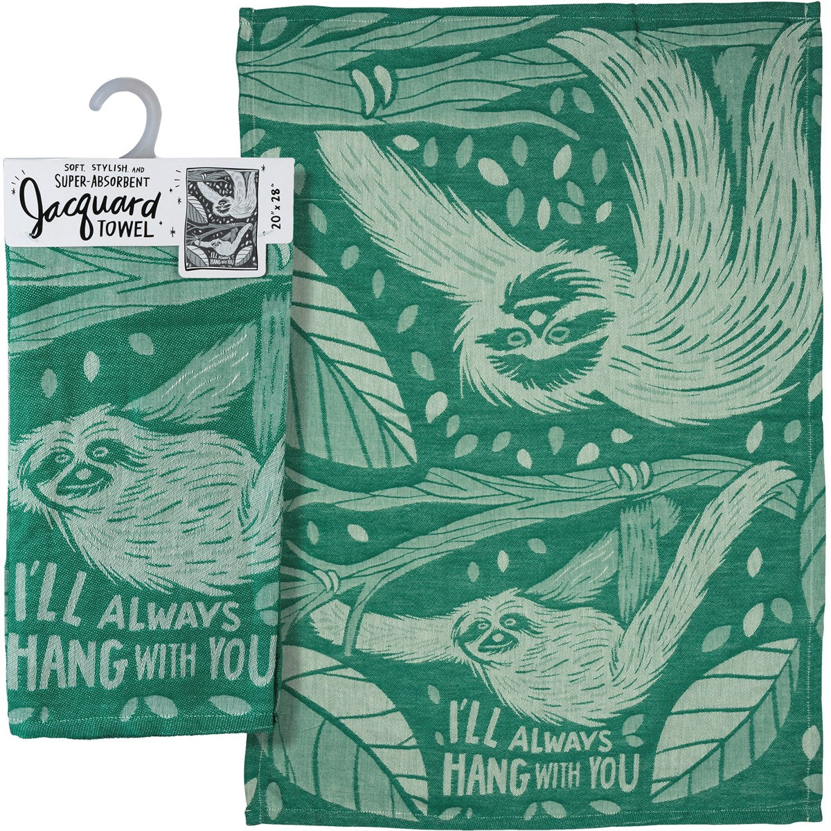 I'll Always Hang With You Sloth Green Funny Snarky Dish Cloth Towel | Ultra Soft and Absorbent Jacquard | All-Over Design | Unfolds 20" x 28" | Giftable - Image 4