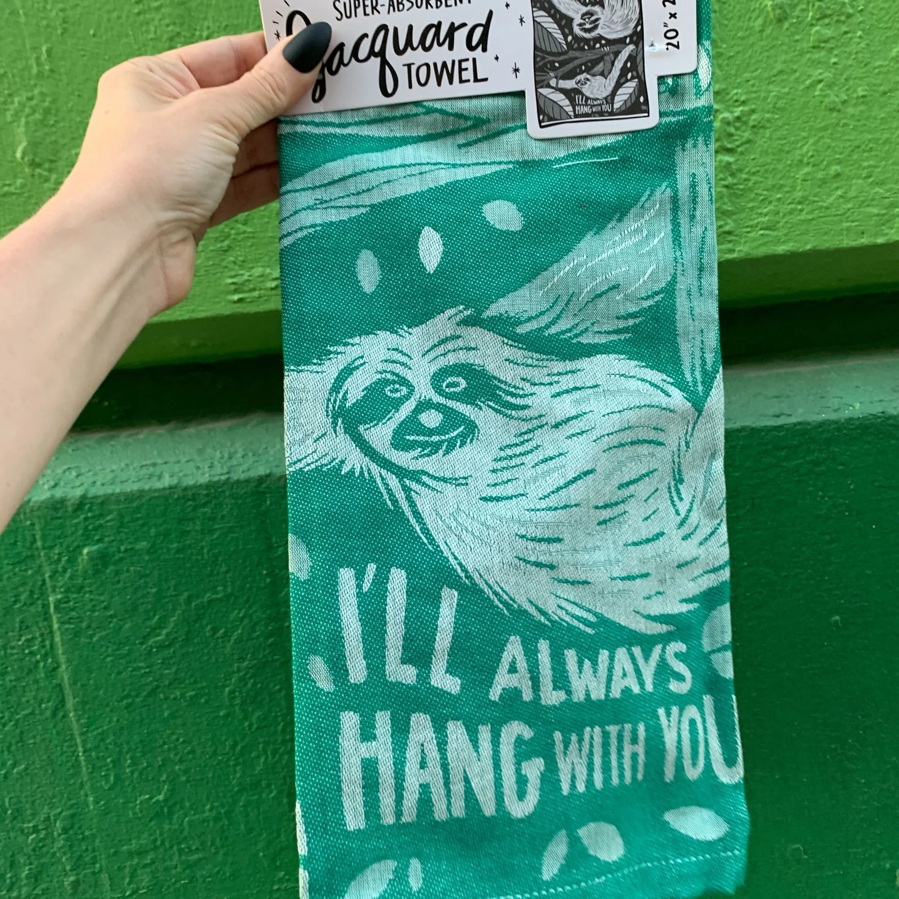 I'll Always Hang With You Sloth Green Funny Snarky Dish Cloth Towel | Ultra Soft and Absorbent Jacquard | All-Over Design | Unfolds 20" x 28" | Giftable - Image 8