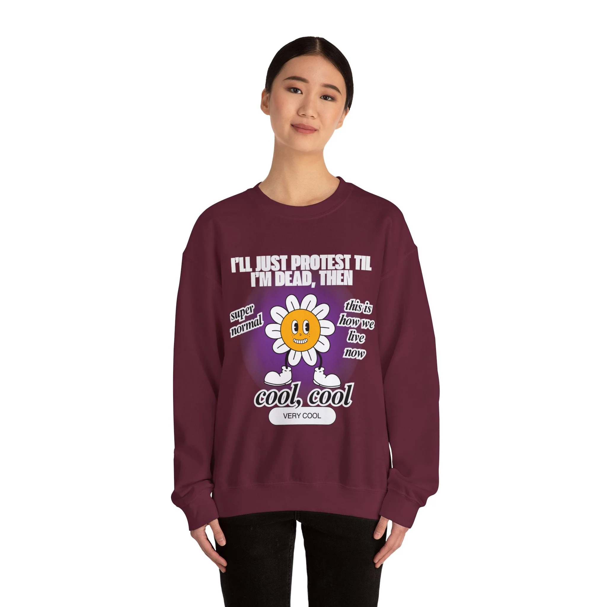 I'll Just Protest Til I'm Dead, Then Groovy Flower Unisex Heavy Blend™ Crewneck Sweatshirt (Sizes S-5X) - Image 14