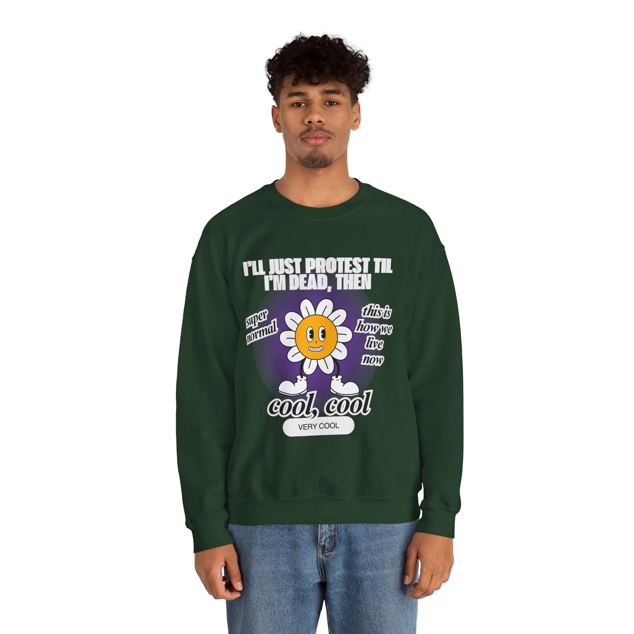 I'll Just Protest Til I'm Dead, Then Groovy Flower Unisex Heavy Blend™ Crewneck Sweatshirt (Sizes S-5X) - Image 16