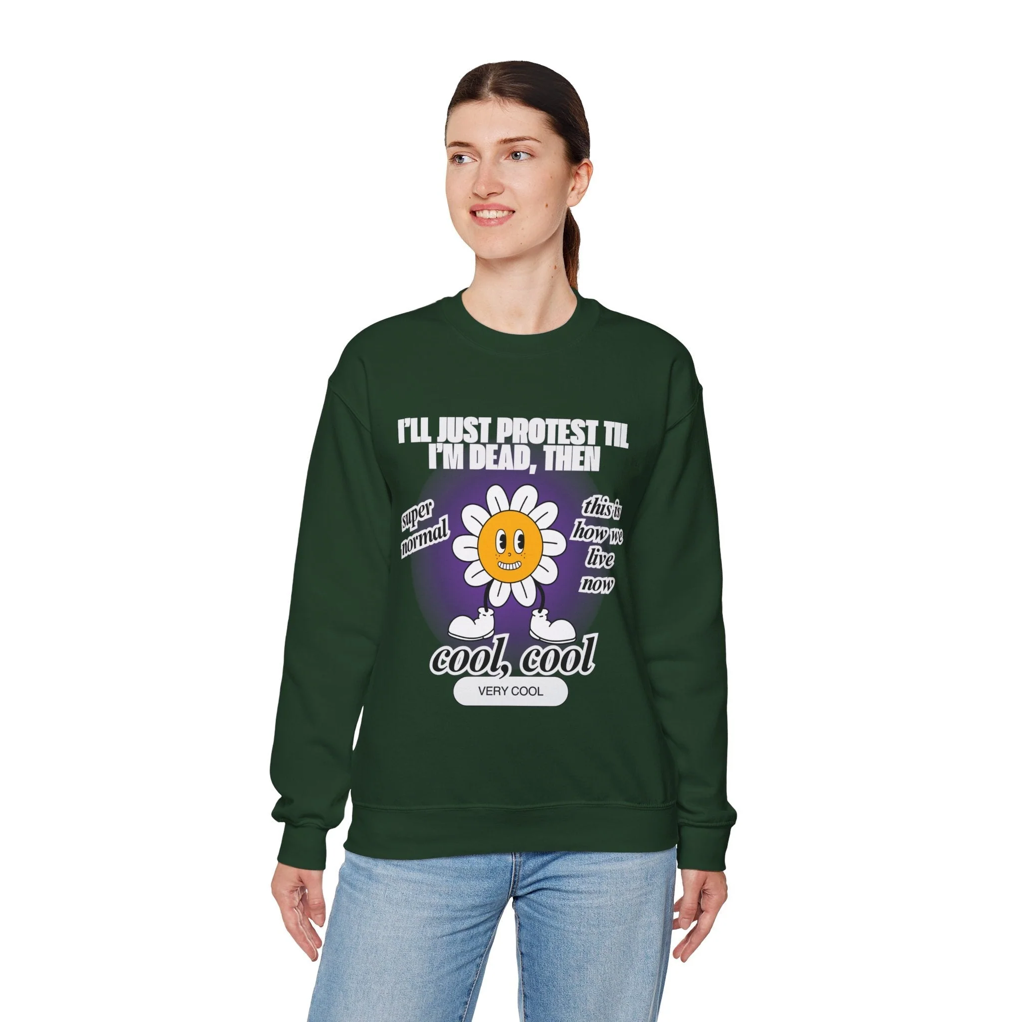 I'll Just Protest Til I'm Dead, Then Groovy Flower Unisex Heavy Blend™ Crewneck Sweatshirt (Sizes S-5X) - Image 17