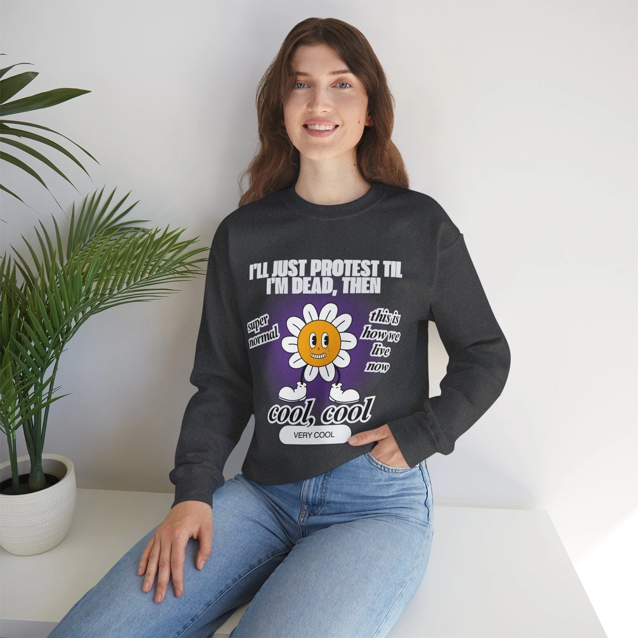I'll Just Protest Til I'm Dead, Then Groovy Flower Unisex Heavy Blend™ Crewneck Sweatshirt (Sizes S-5X) - Image 19