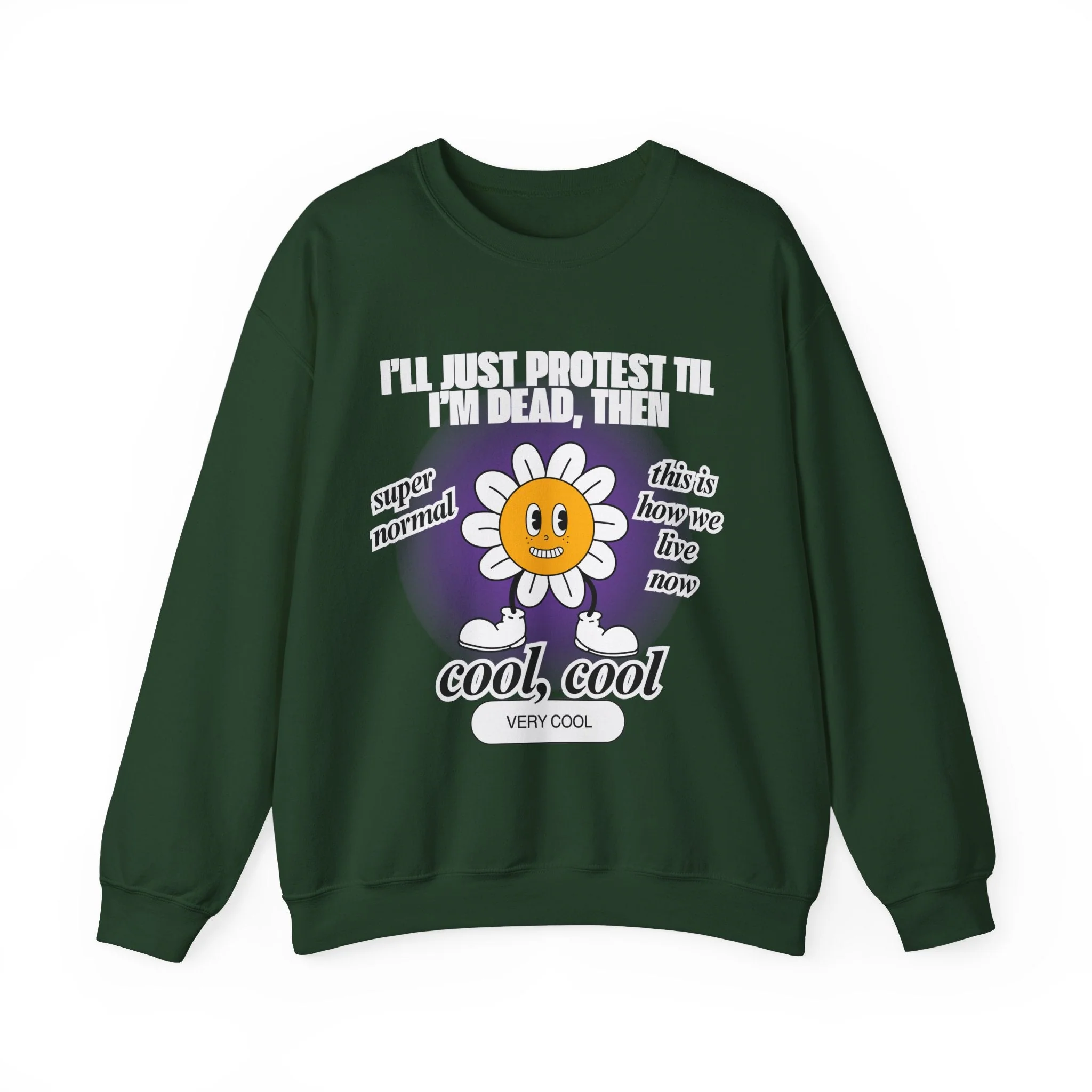 I'll Just Protest Til I'm Dead, Then Groovy Flower Unisex Heavy Blend™ Crewneck Sweatshirt (Sizes S-5X) - Image 4