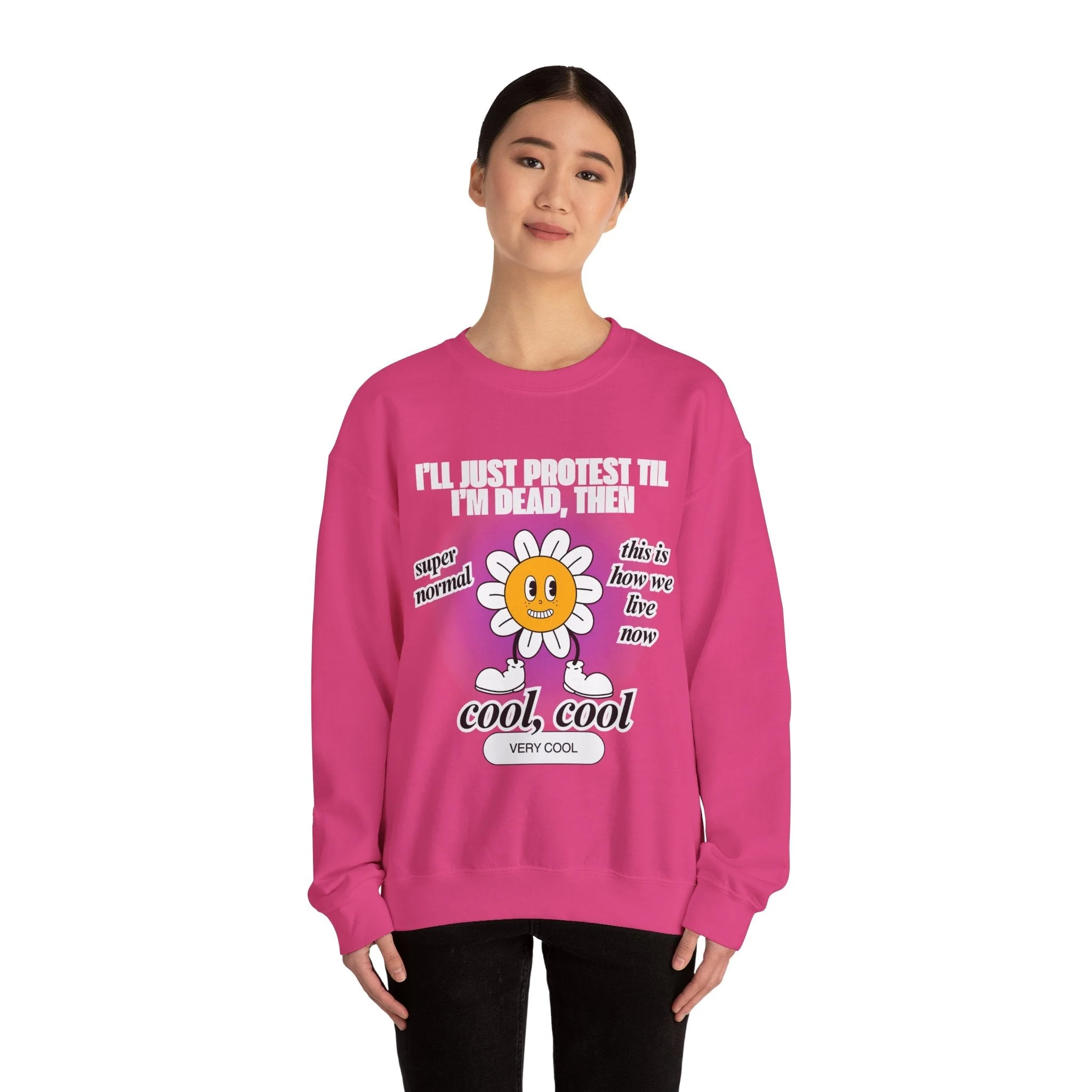 I'll Just Protest Til I'm Dead, Then Groovy Flower Unisex Heavy Blend™ Crewneck Sweatshirt (Sizes S-5X) - Image 8