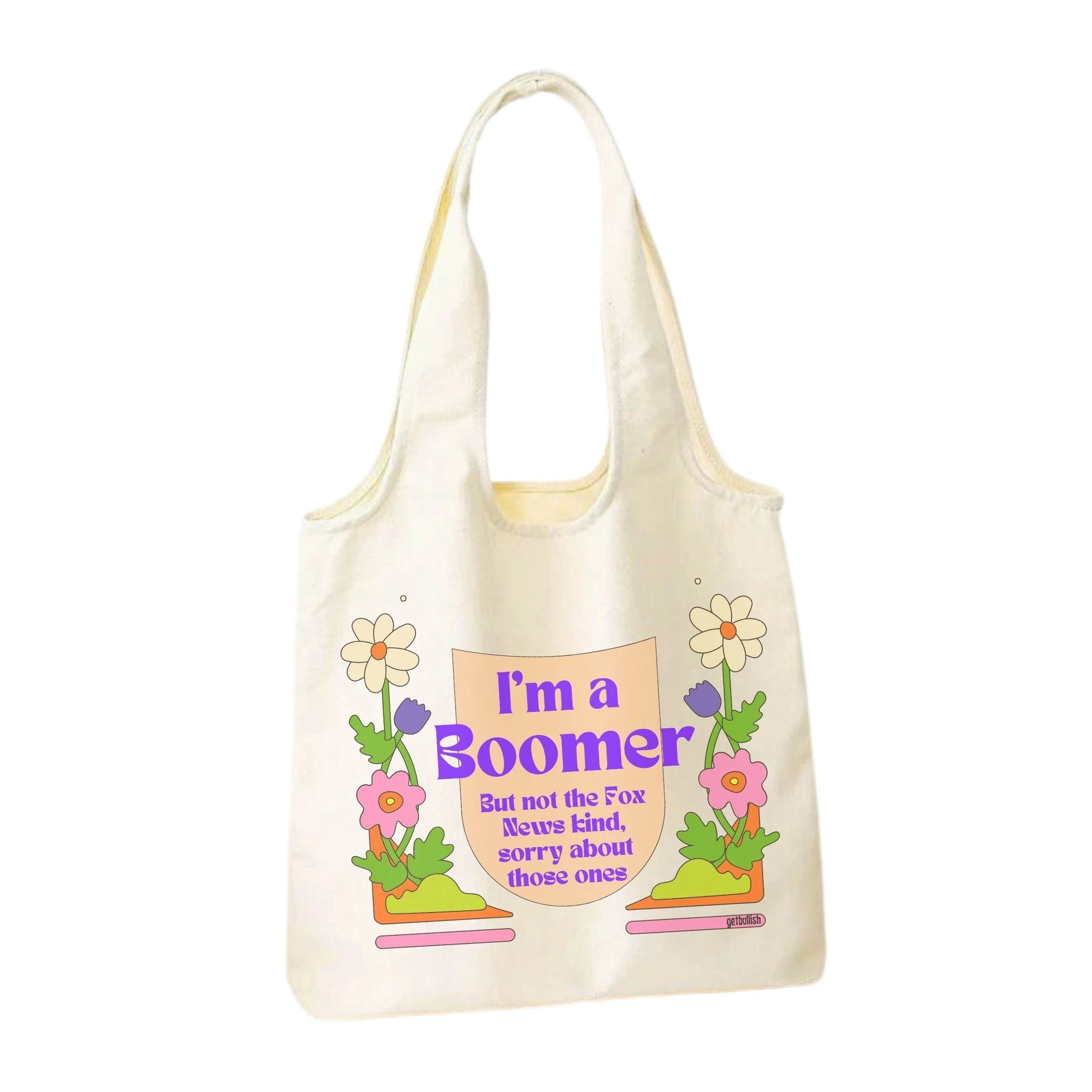I'm a Boomer But Not the Fox News Kind Slouchy Canvas Tote in Natural - Image 2