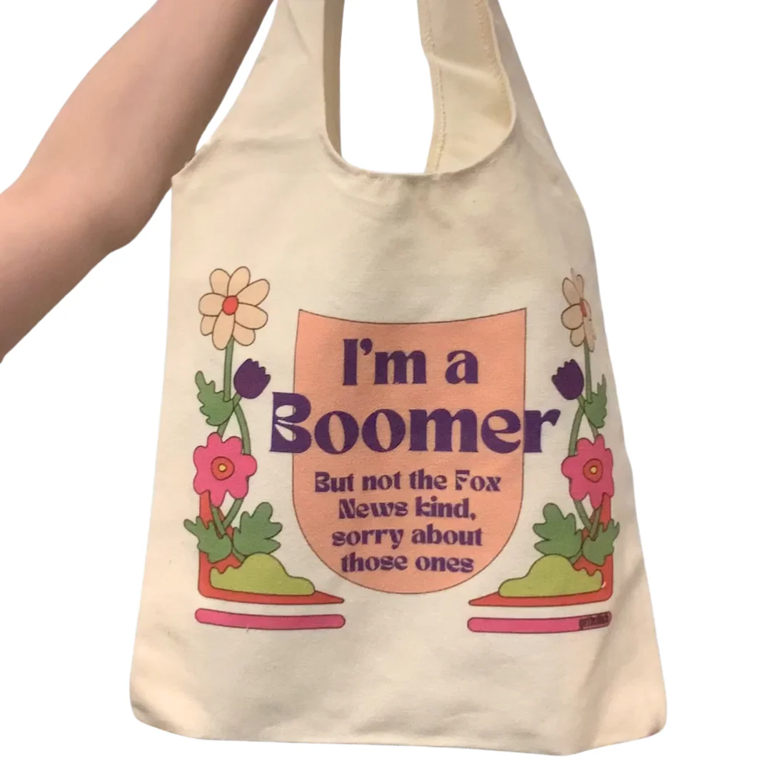 I'm a Boomer But Not the Fox News Kind Slouchy Canvas Tote in Natural - Image 4