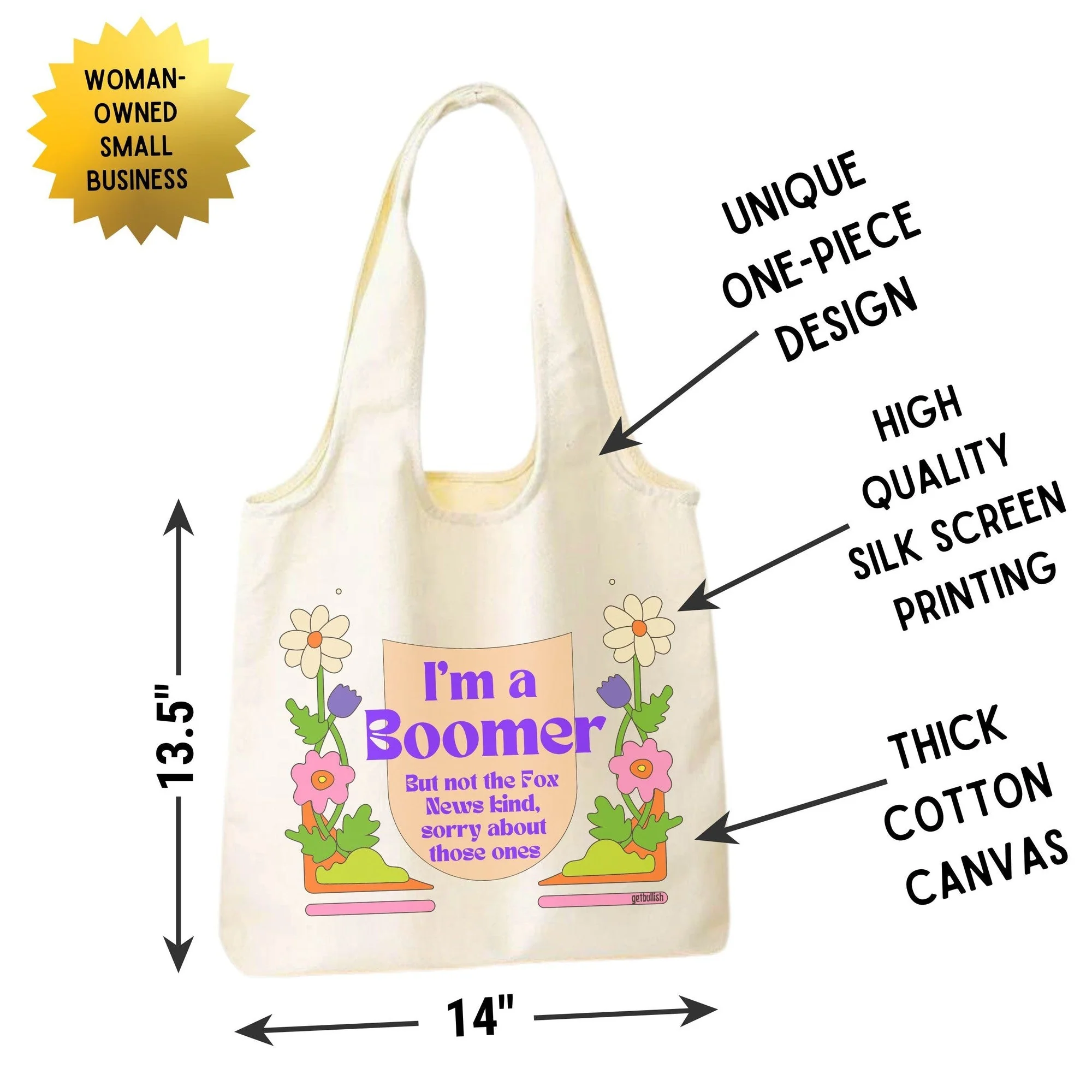 I'm a Boomer But Not the Fox News Kind Slouchy Canvas Tote in Natural - Image 5