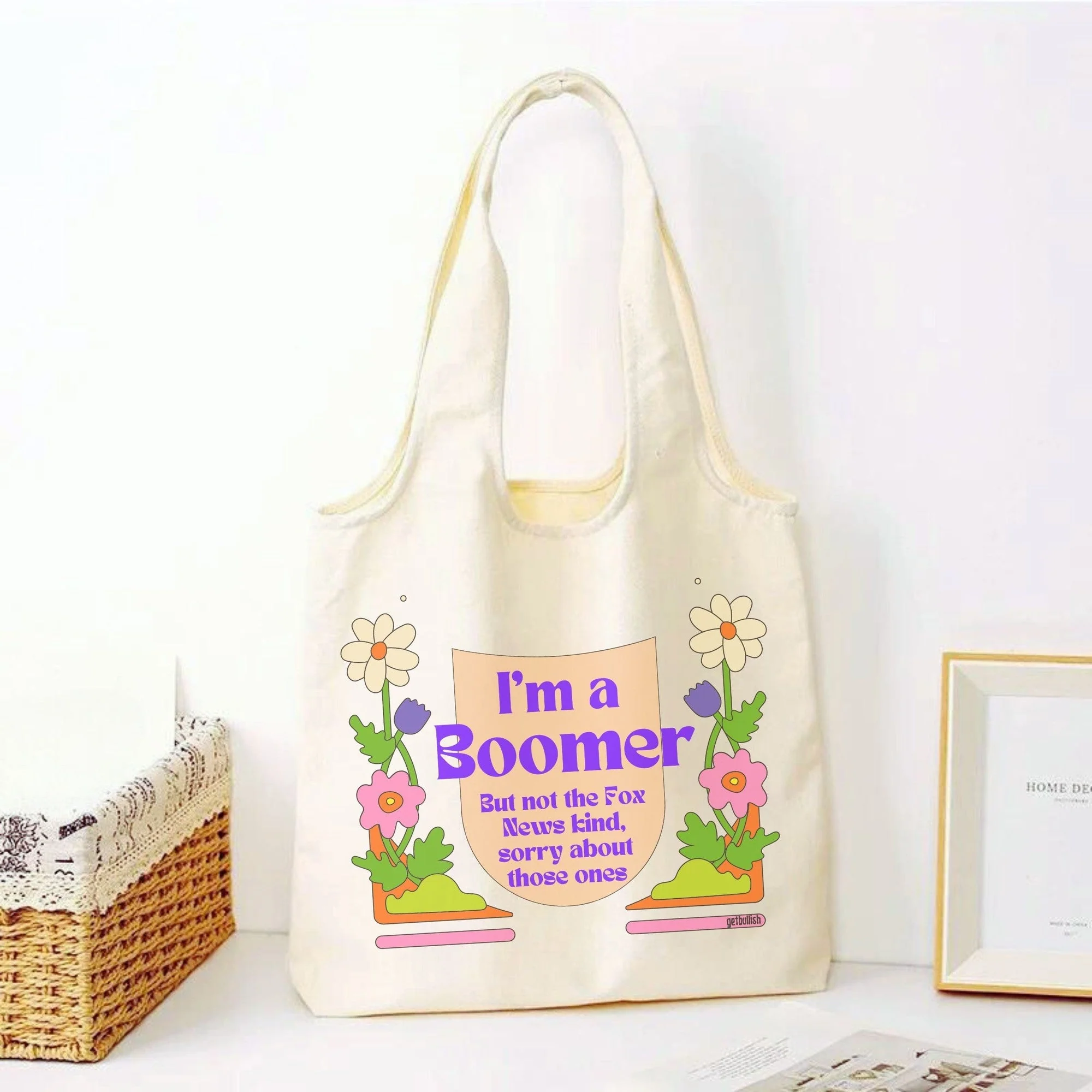 I'm a Boomer But Not the Fox News Kind Slouchy Canvas Tote in Natural - Image 7