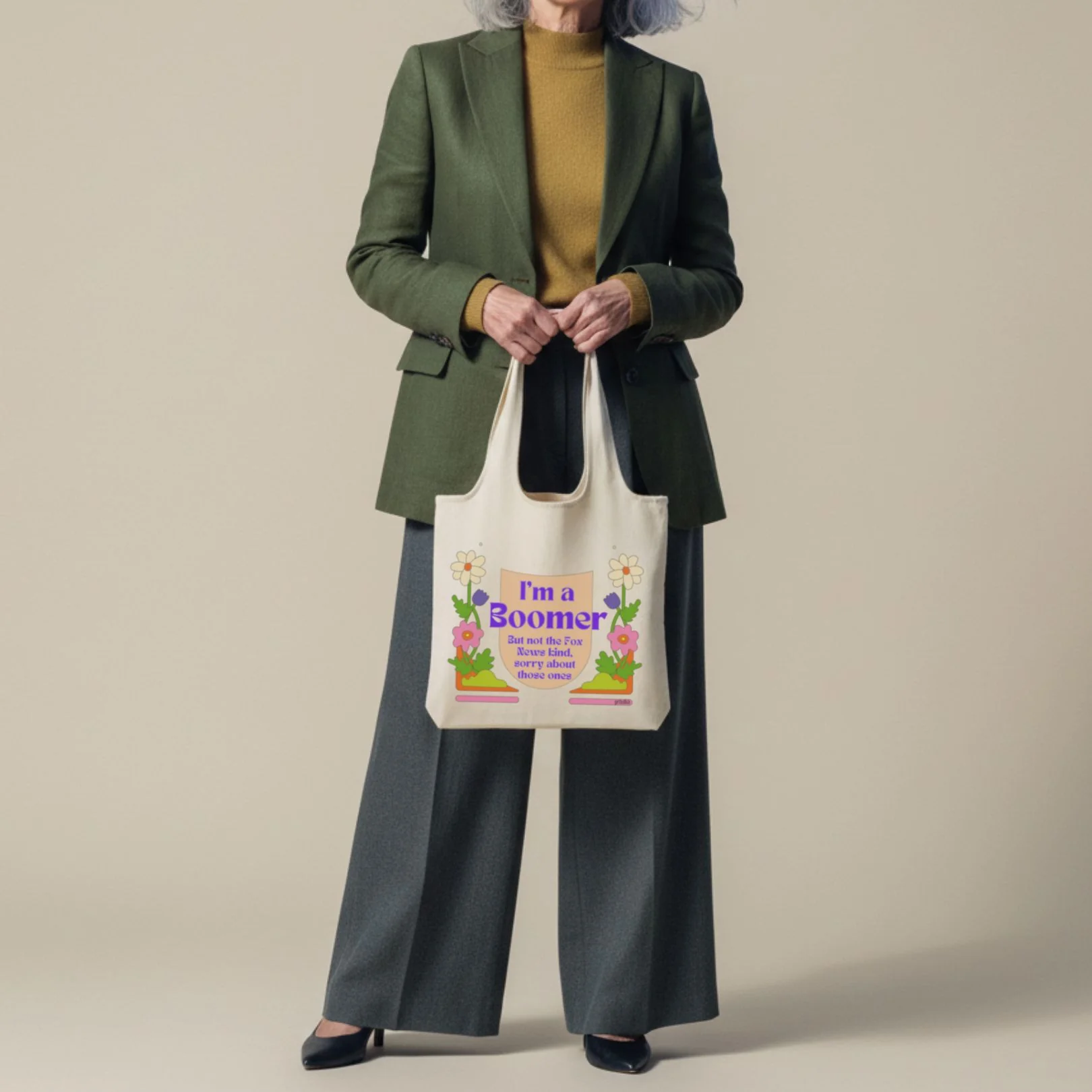 I'm a Boomer But Not the Fox News Kind Slouchy Canvas Tote in Natural - Image 8