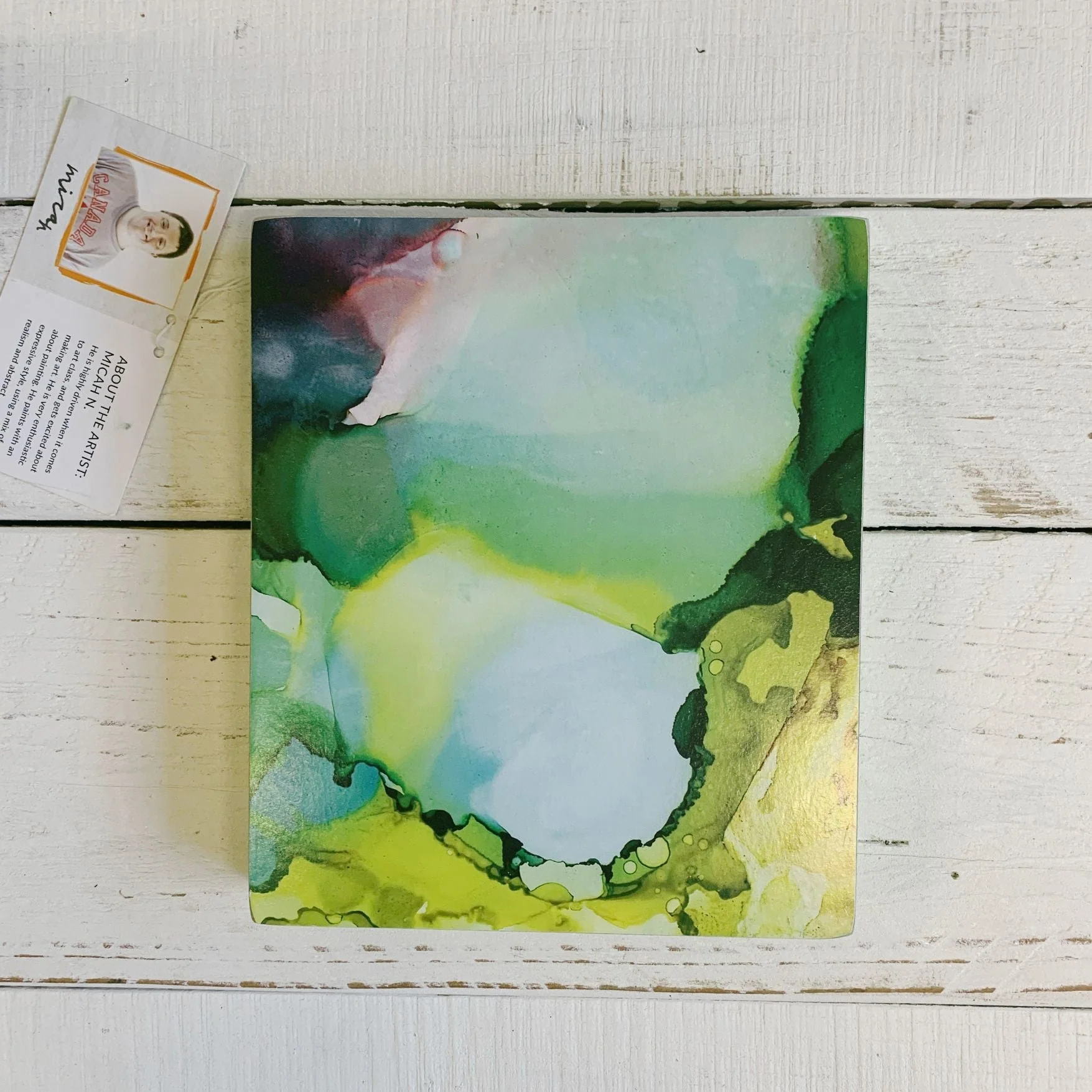 Alcohol Ink Swirls Wooden Block Sign | Abstract Desk Wall Decor Display | 6" x 7" - Image 4