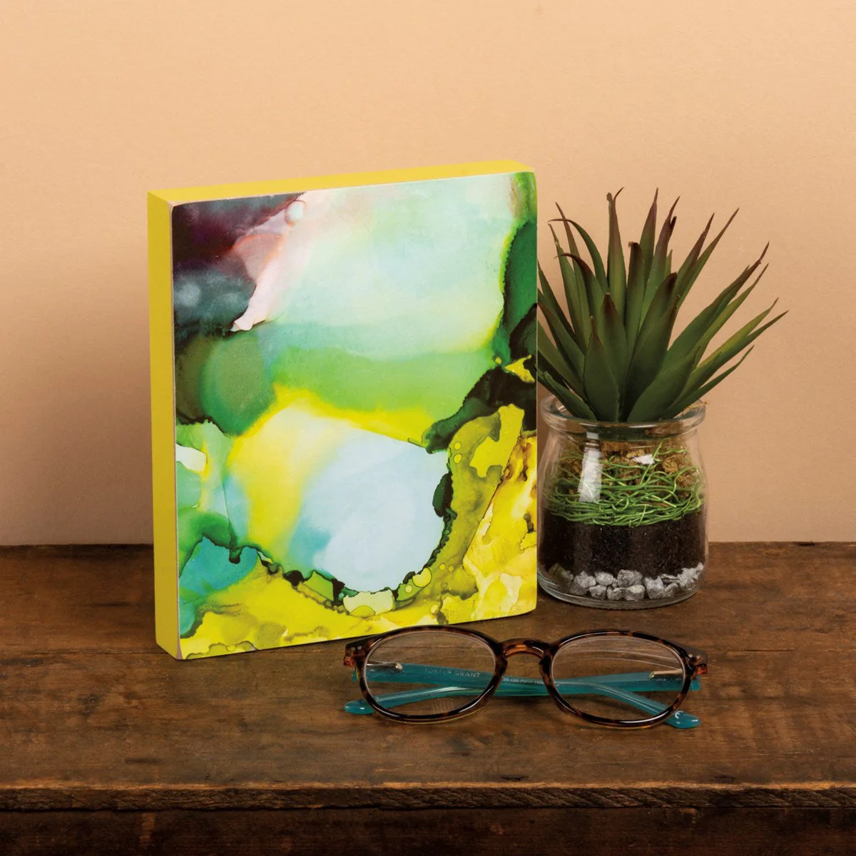 Alcohol Ink Swirls Wooden Block Sign | Abstract Desk Wall Decor Display | 6" x 7" - Image 9