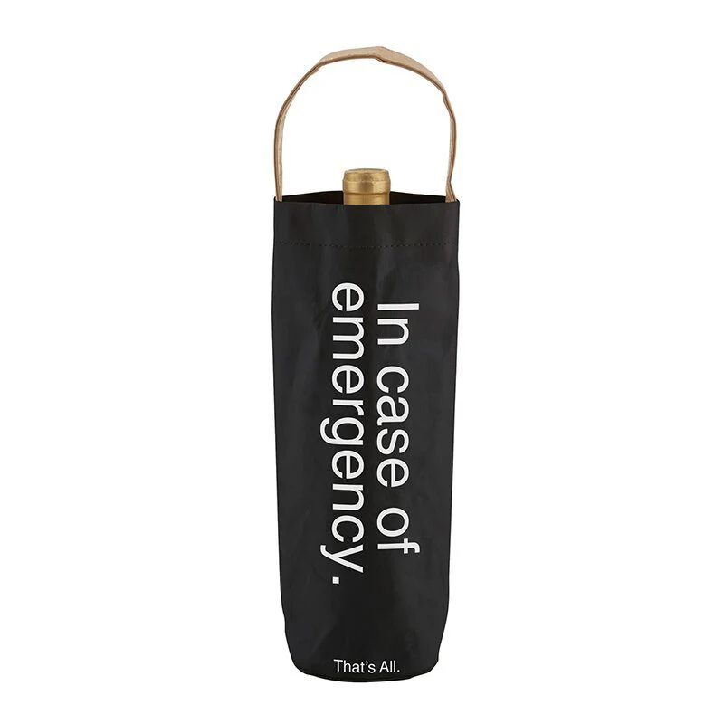 In Case Of Emergency Black Wine Bottle Bag | Gloss Black Tote | Holds Standard Wine Bottle for Gifting - Image 3