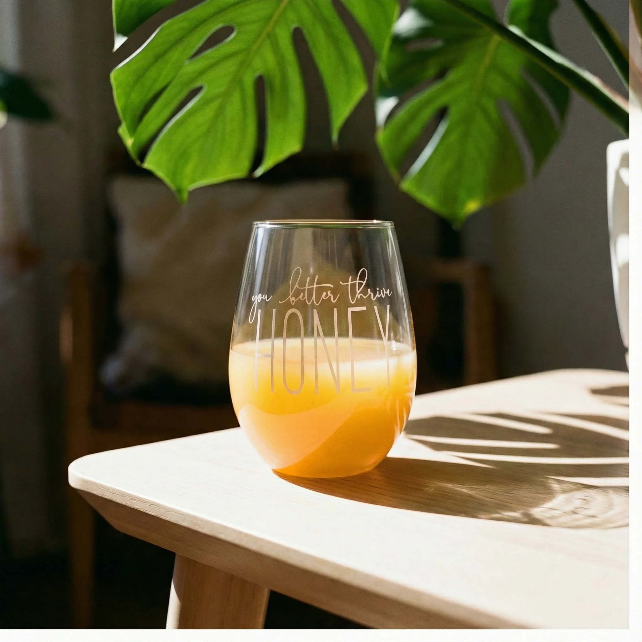 You Better Thrive Honey Wine Glass in Yellow Ombre | Stemless Wine Glass | 20oz - Image 9