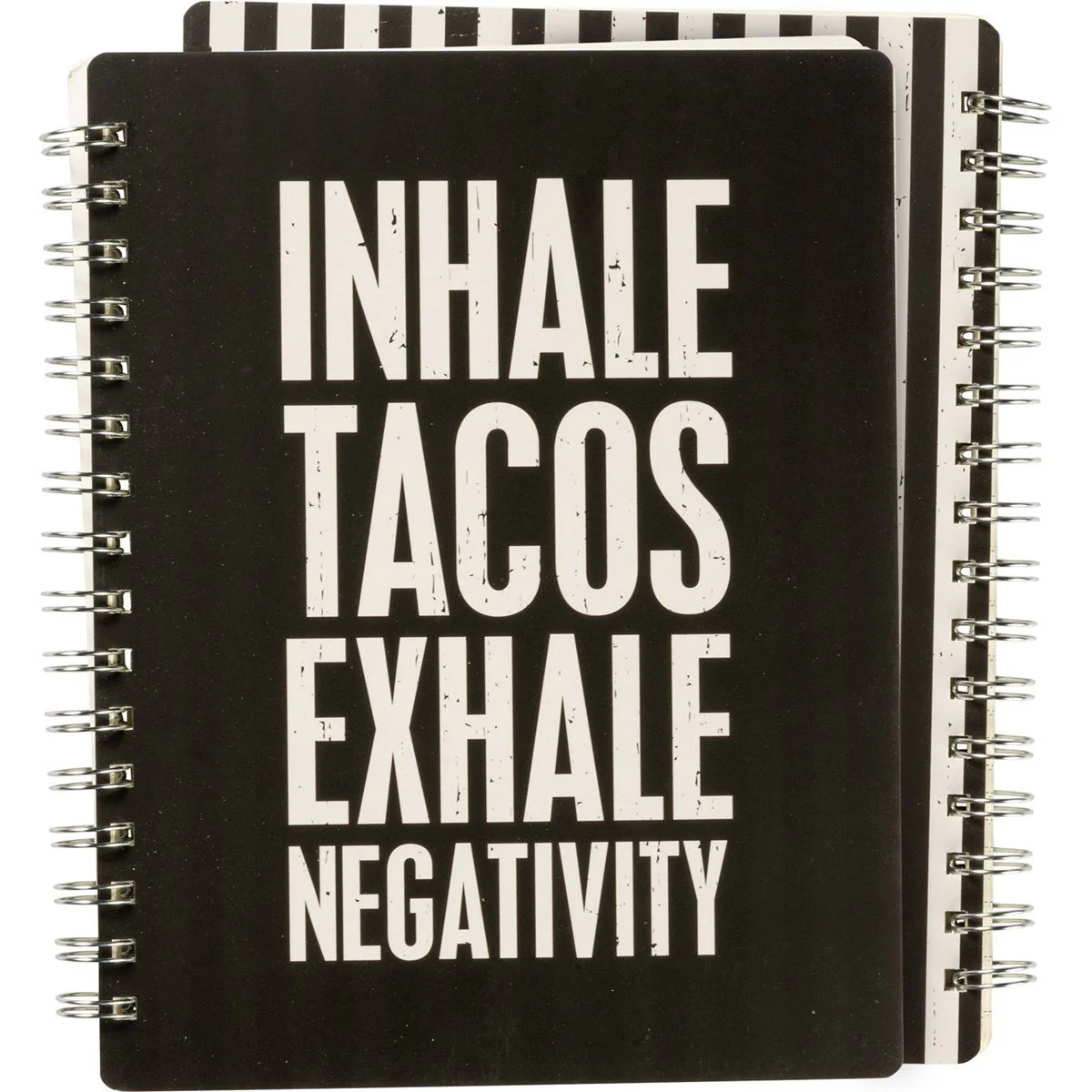 Inhale Tacos Exhale Negativity Spiral Notebook | Stripe Print on Back Cover | 9" x 7" | 120 Lined Pages - Image 3