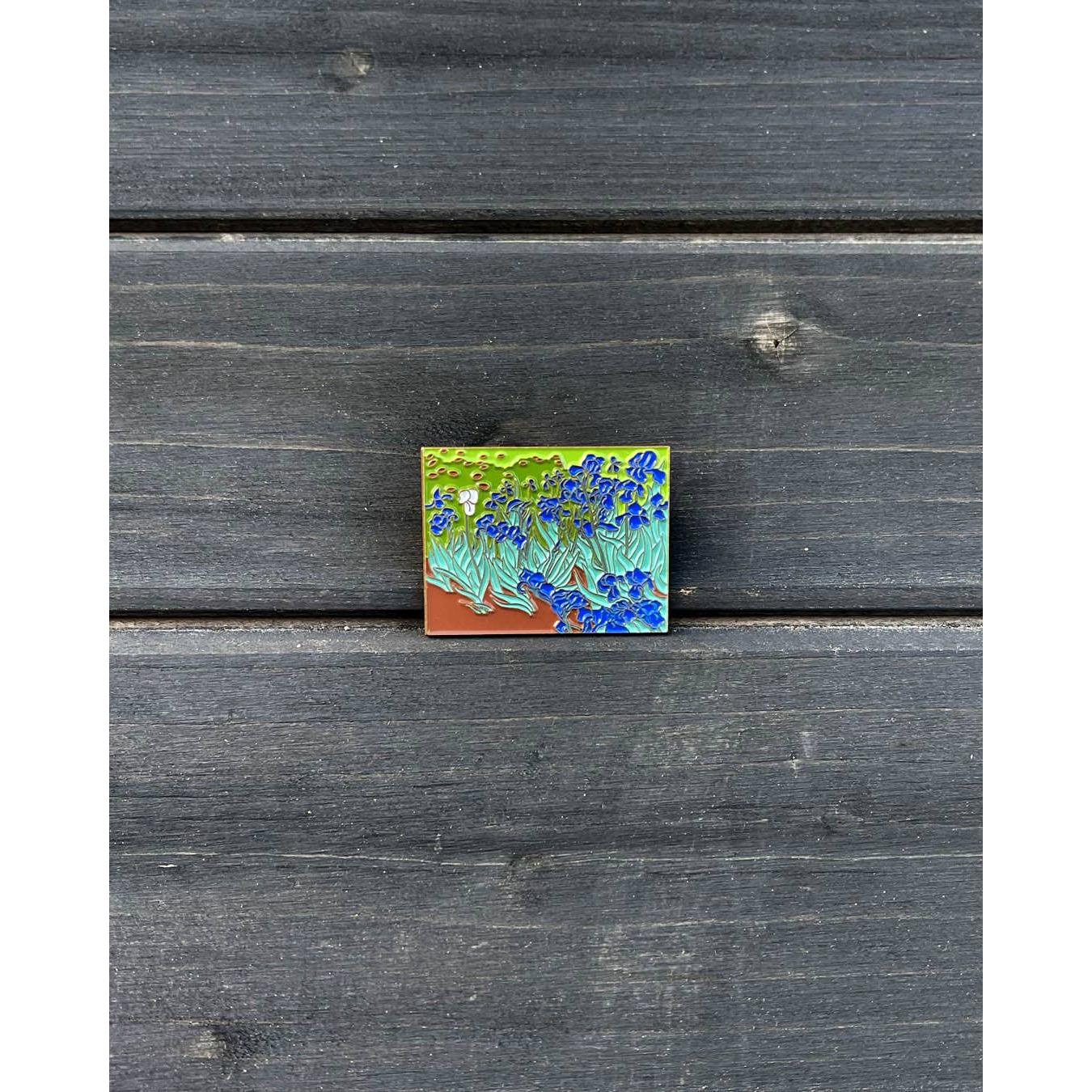 Irises Enamel Pin | Van Gogh Inspired Art Soft Lapel Pin | 1.6" x 1.2" - Image 3