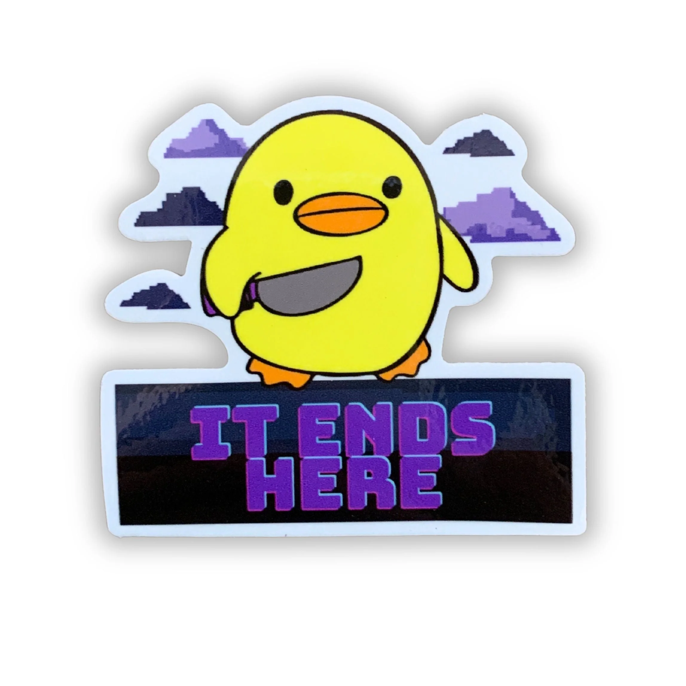 Knife Duck It Ends Here Sticker | Yellow Duck 90s Video Game Inspired | Vinyl Die Cut Decal - Image 2