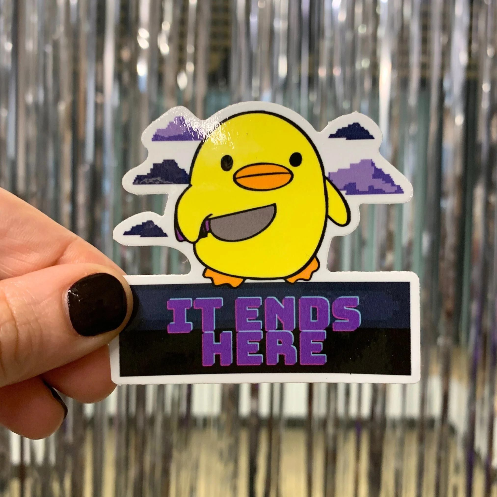Knife Duck It Ends Here Sticker | Yellow Duck 90s Video Game Inspired | Vinyl Die Cut Decal - Image 4