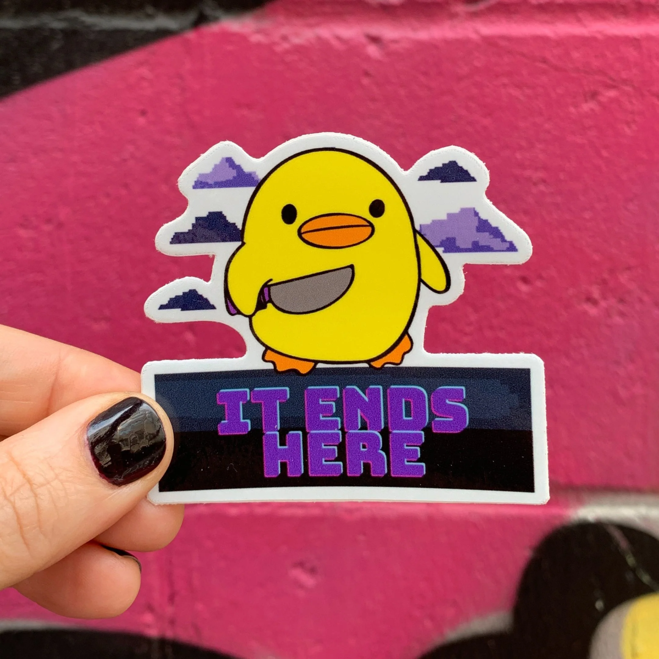 Knife Duck It Ends Here Sticker | Yellow Duck 90s Video Game Inspired | Vinyl Die Cut Decal - Image 5