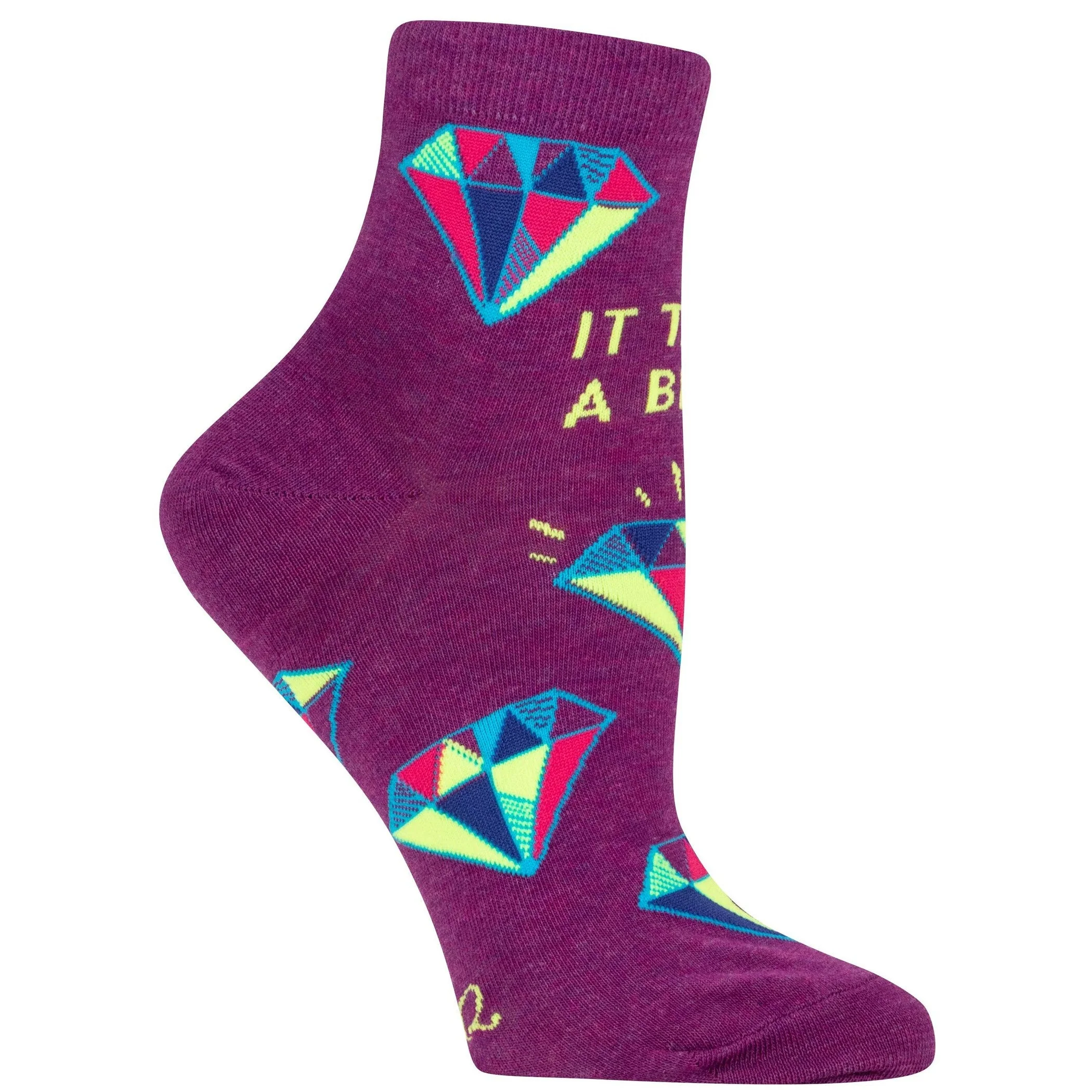 It Takes a Bitch Women's Ankle Socks | Purple with Diamond Motif | BlueQ at GetBullish - Image 2