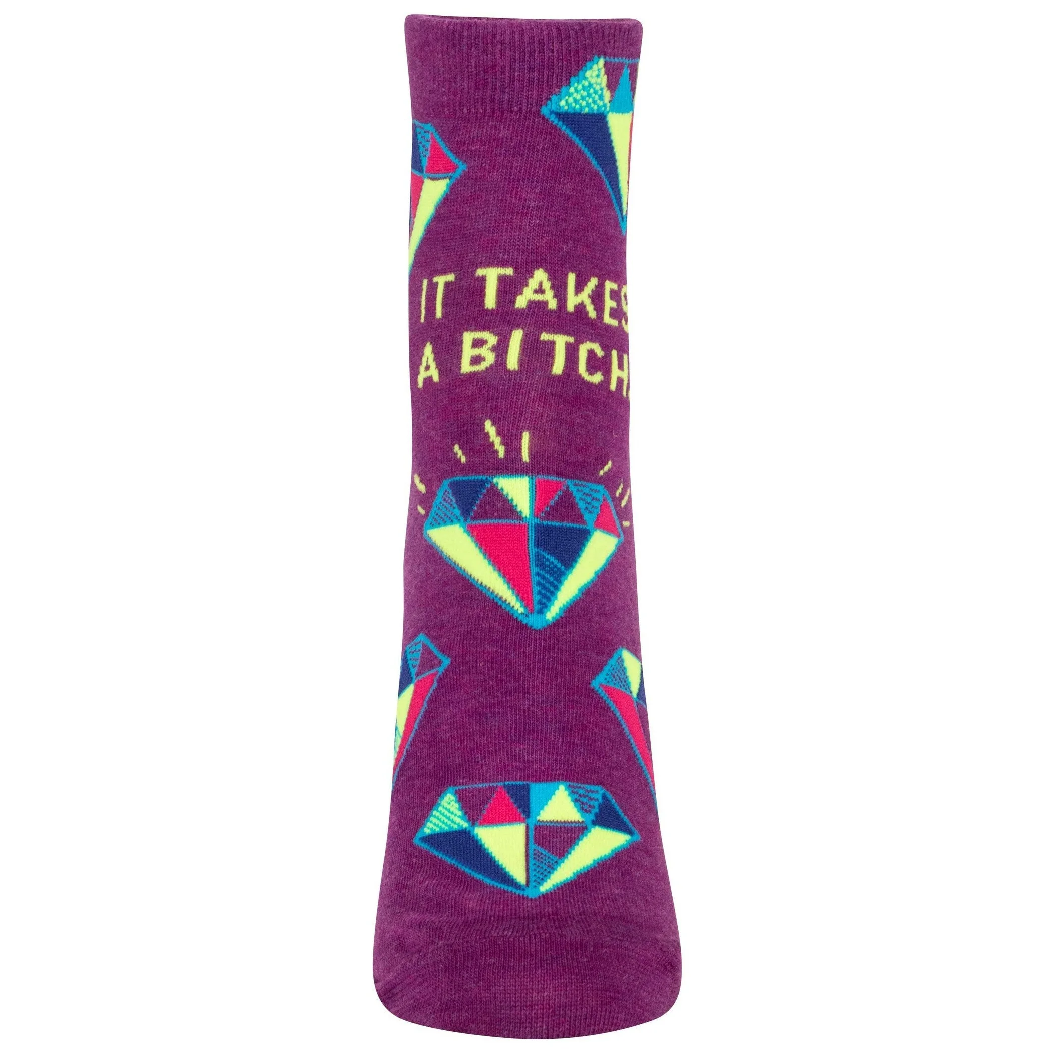 It Takes a Bitch Women's Ankle Socks | Purple with Diamond Motif | BlueQ at GetBullish - Image 4