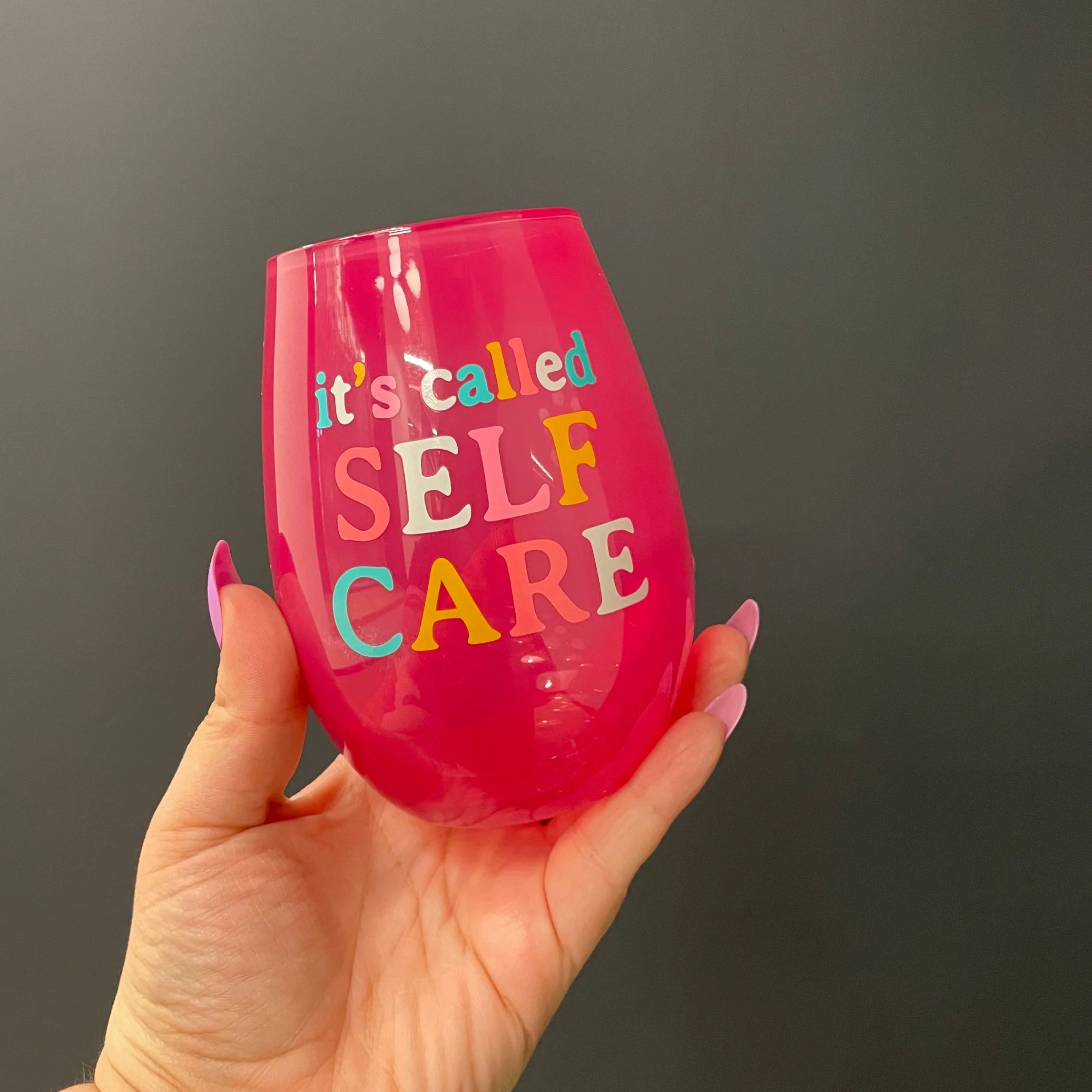 It's Called Self Care Stemless Wine Glass in Pink | 20oz - Image 10
