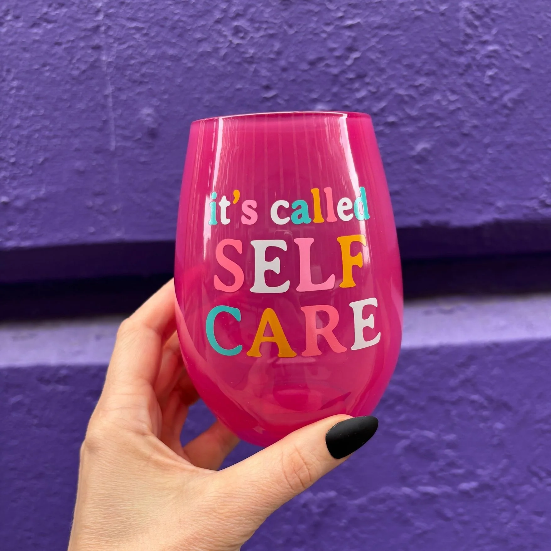 It's Called Self Care Stemless Wine Glass in Pink | 20oz - Image 3