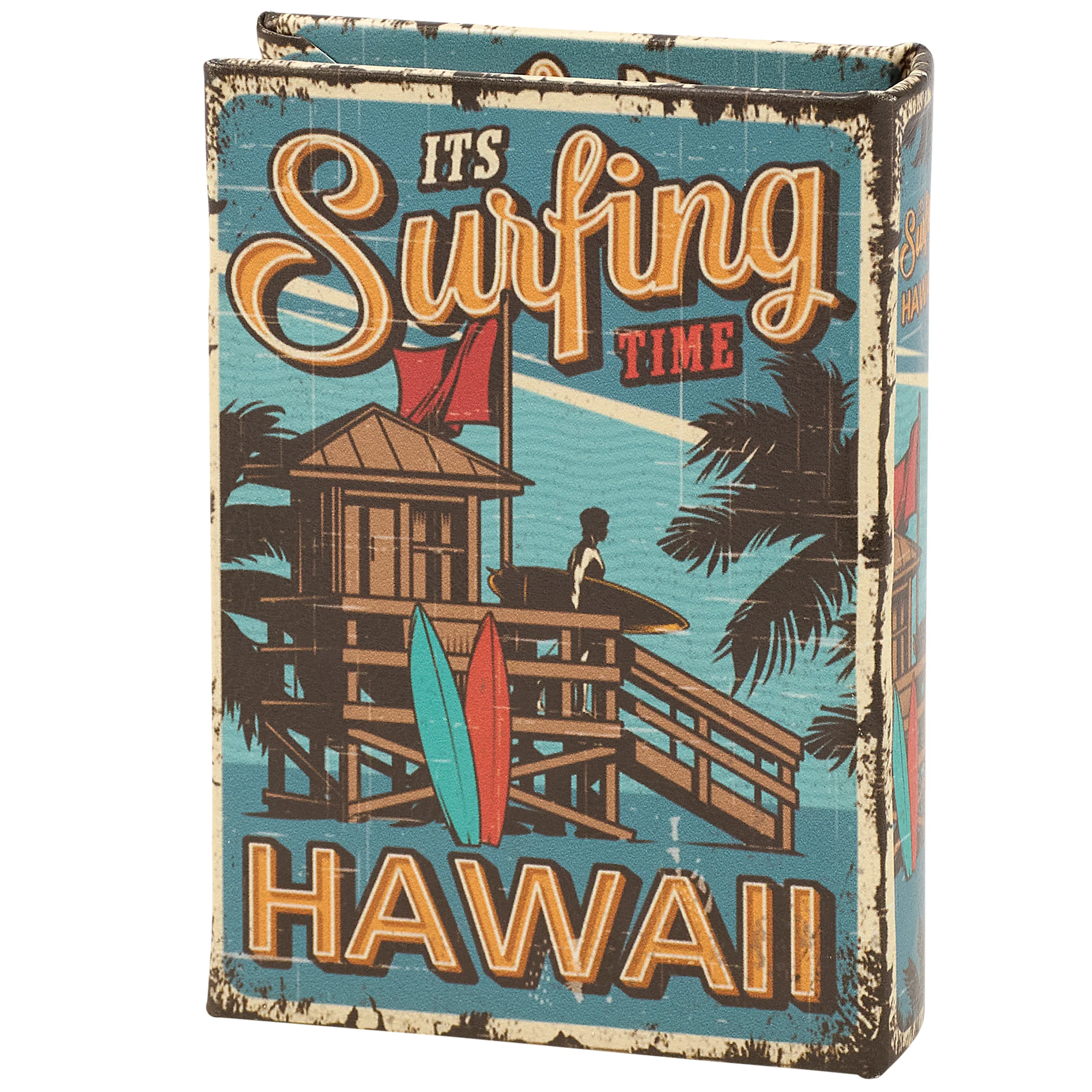 It's Surfing Time Hawaii Book Box | Decorative Vintage Book Shaped Storage Stash Trinket Boxes - Image 3