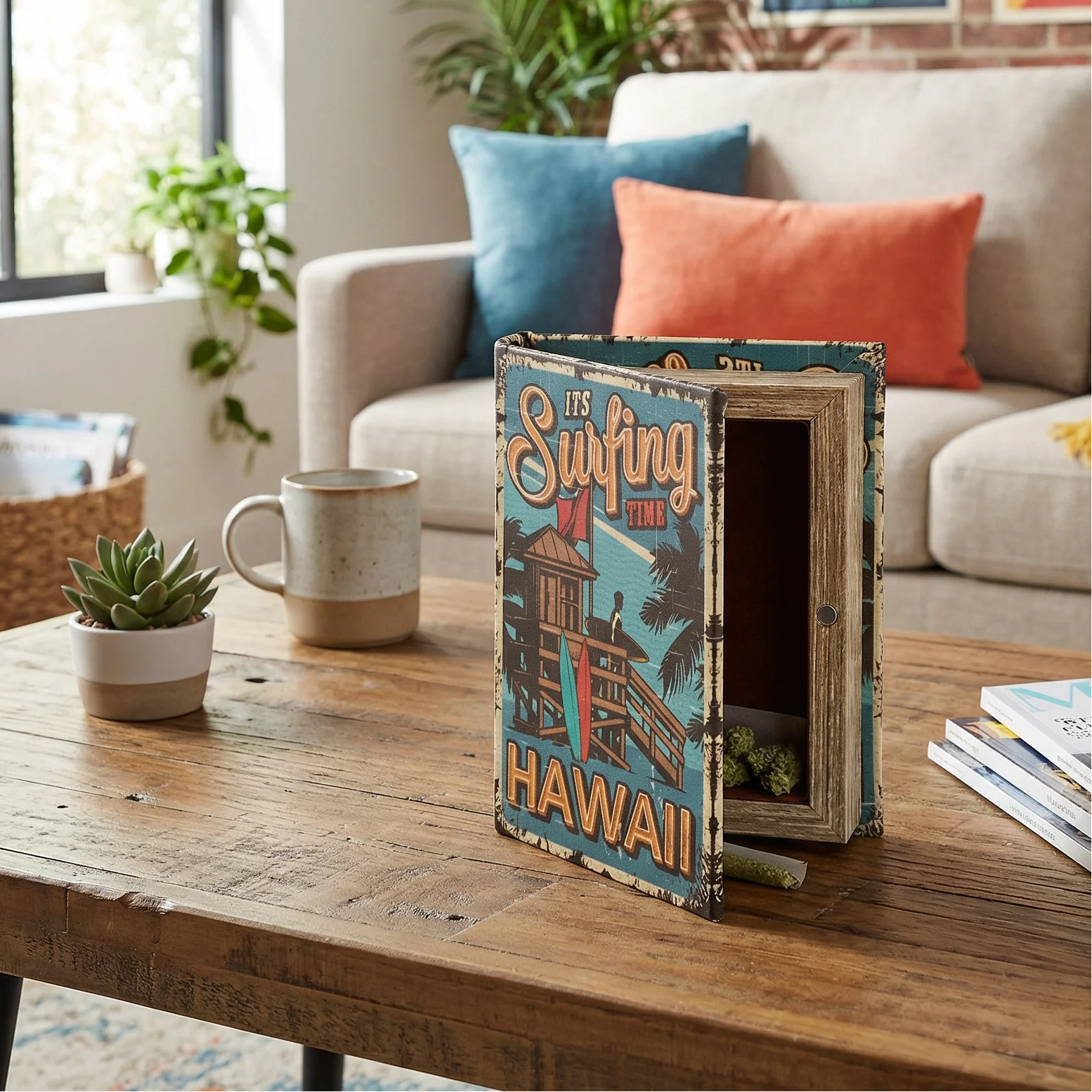It's Surfing Time Hawaii Book Box | Decorative Vintage Book Shaped Storage Stash Trinket Boxes - Image 8
