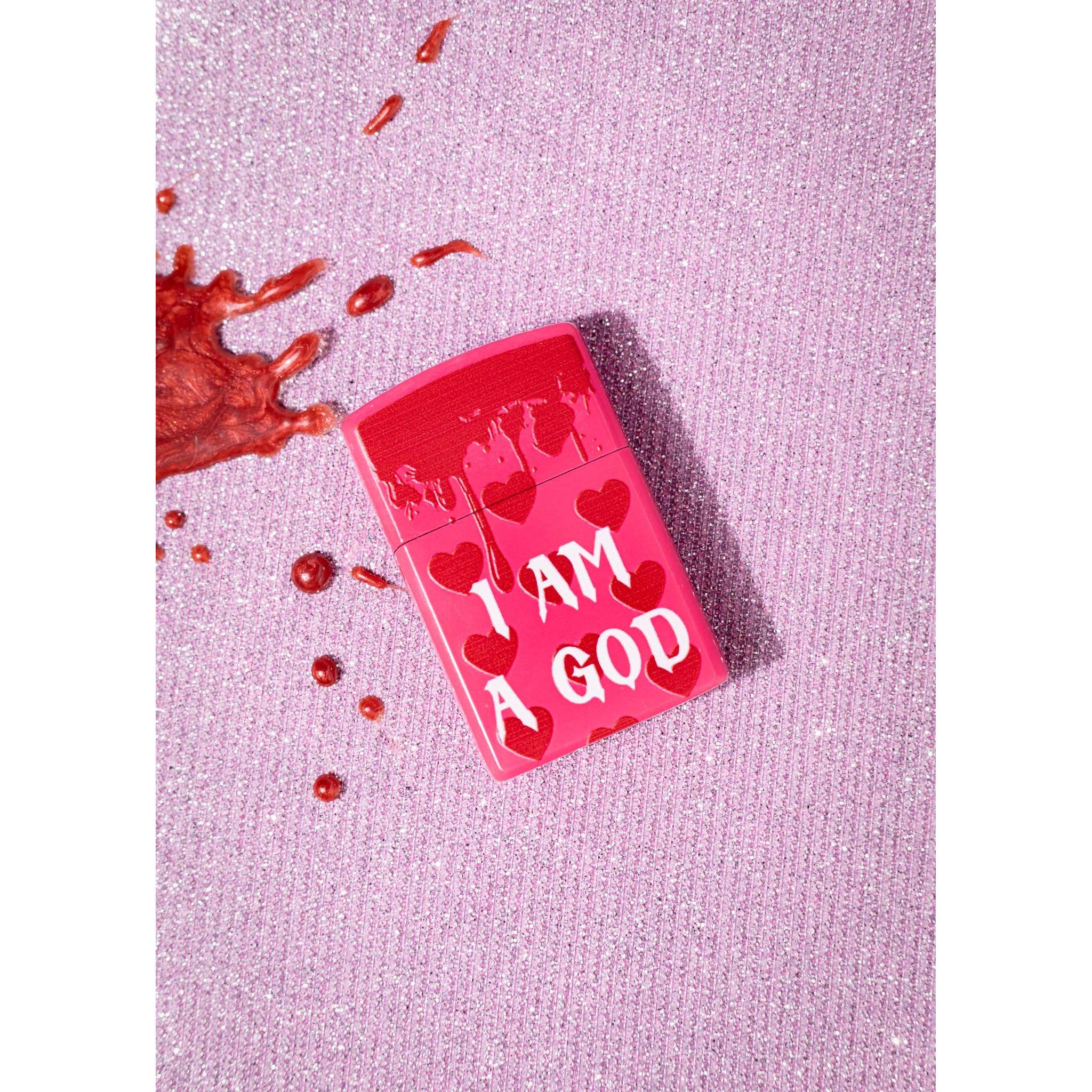 Jennifer's "I Am A God'' Lighter in Pink with Heart Designs | 2" x 1.25"