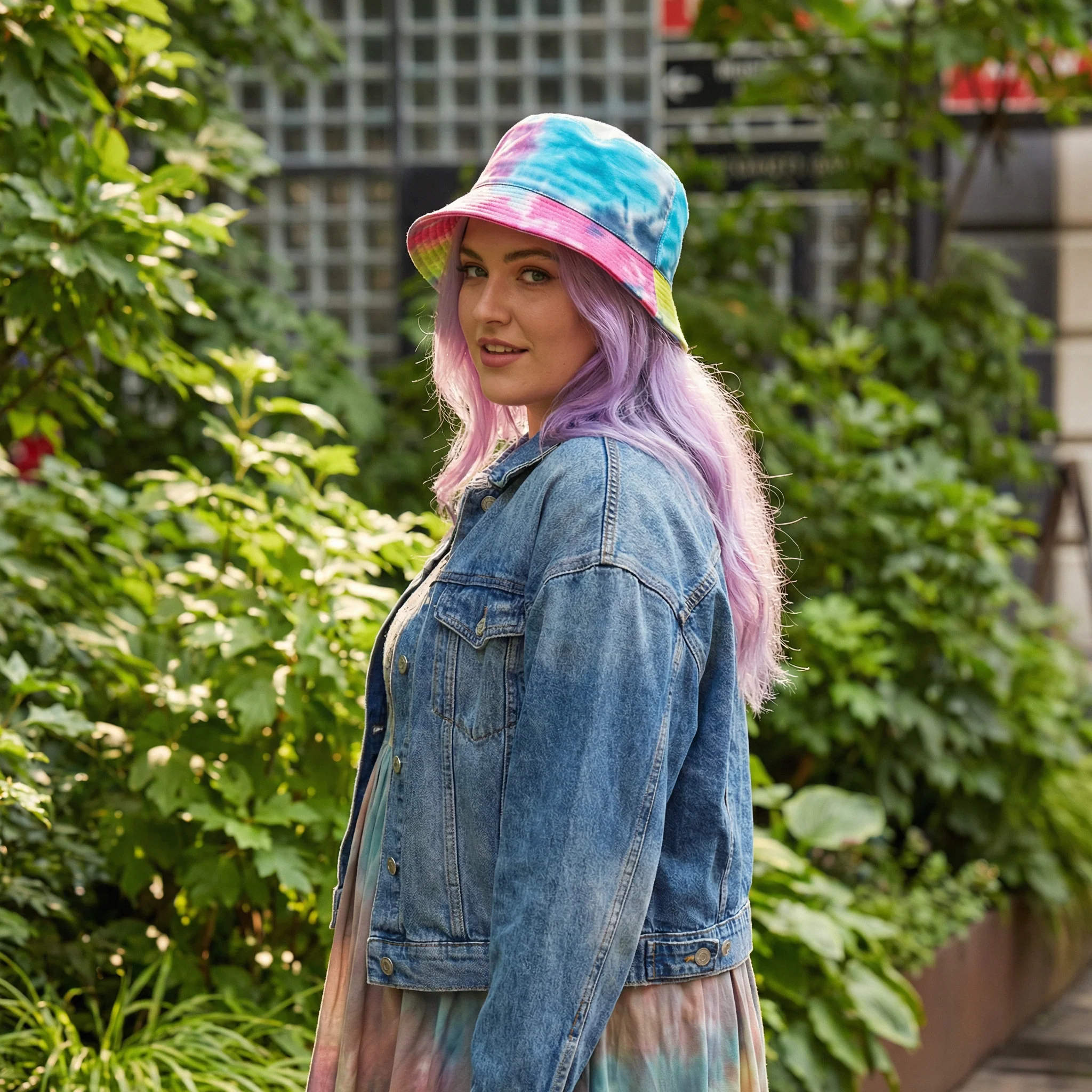 Tie-Dye Bucket Hat in Pink and Green '90s Style Retro Gen Z Aesthetic - Image 2