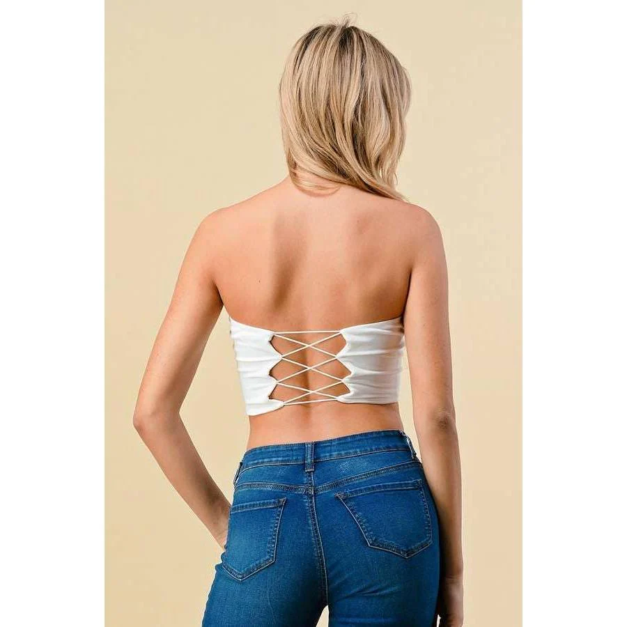 Doubled Layered Back Lace Up Tube Top | Casual Style Sleeveless Cropped Top [Available in Sizes SM-L] - Image 4