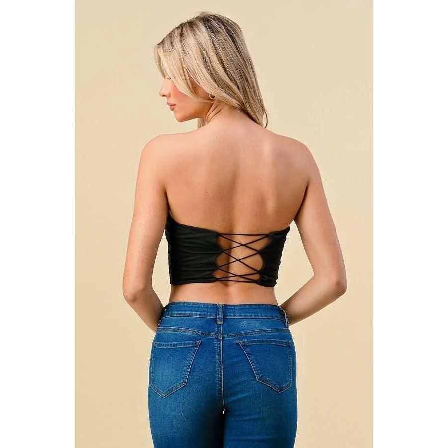 Doubled Layered Back Lace Up Tube Top | Casual Style Sleeveless Cropped Top [Available in Sizes SM-L] - Image 9