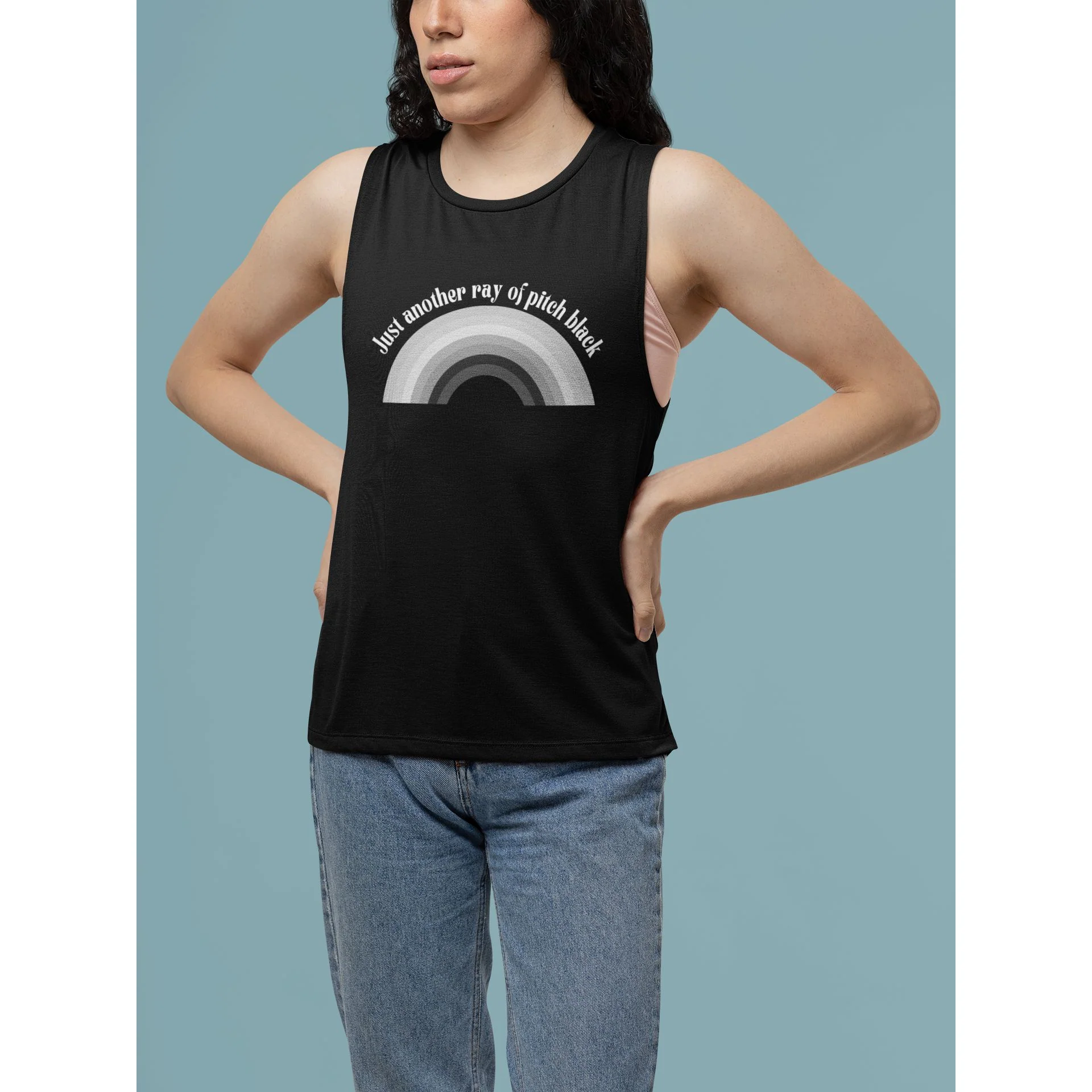Just Another Ray of Pitch Black Flowy Scoop Muscle Tank - Image 6