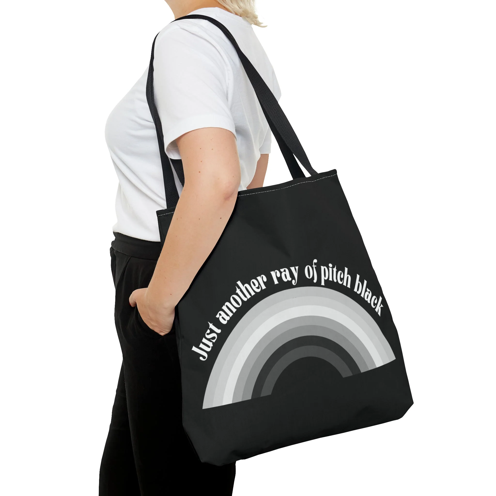 Just Another Ray of Pitch Black Tote Bag in Black | 18" x 18" - Image 5