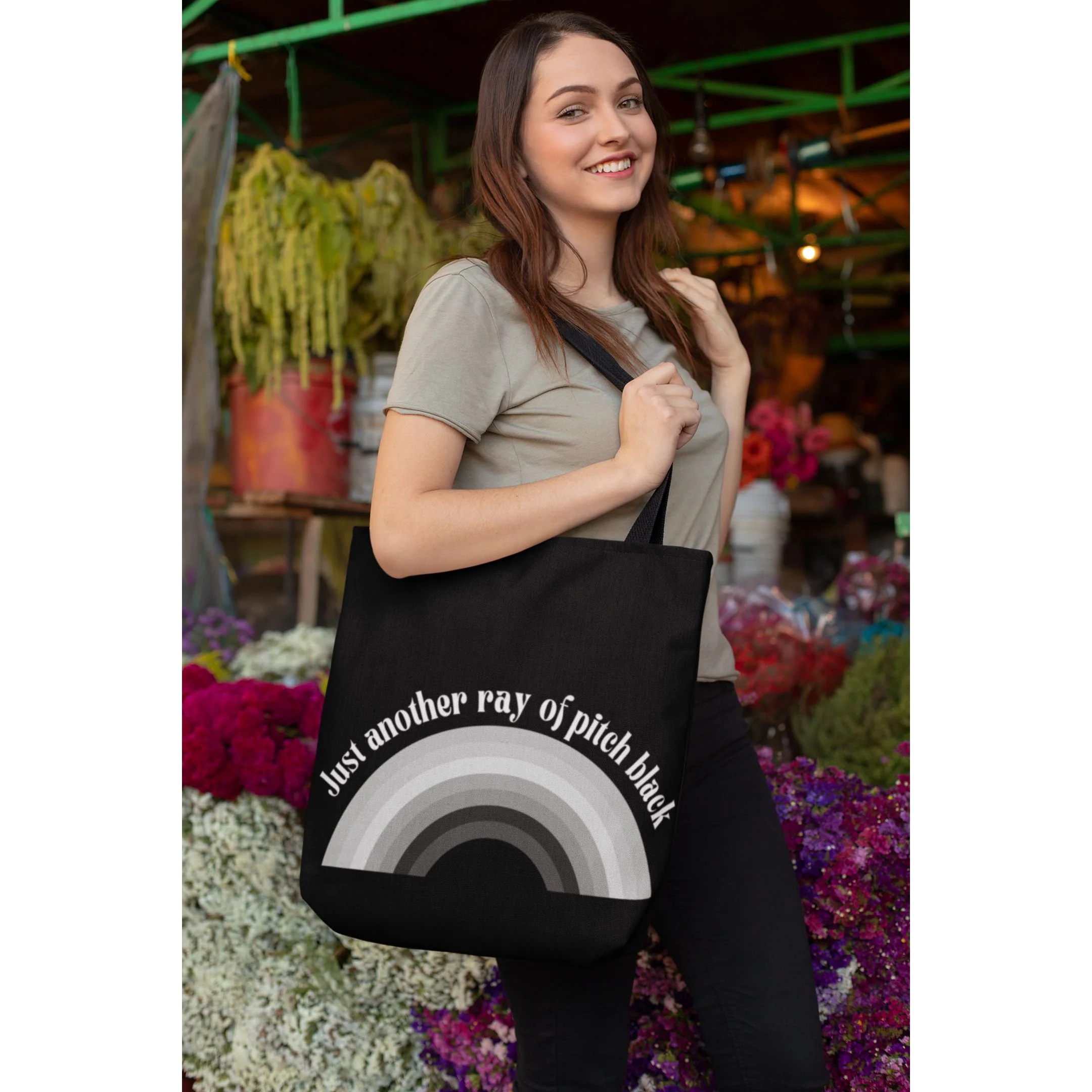 Just Another Ray of Pitch Black Tote Bag in Black | 18" x 18" - Image 6
