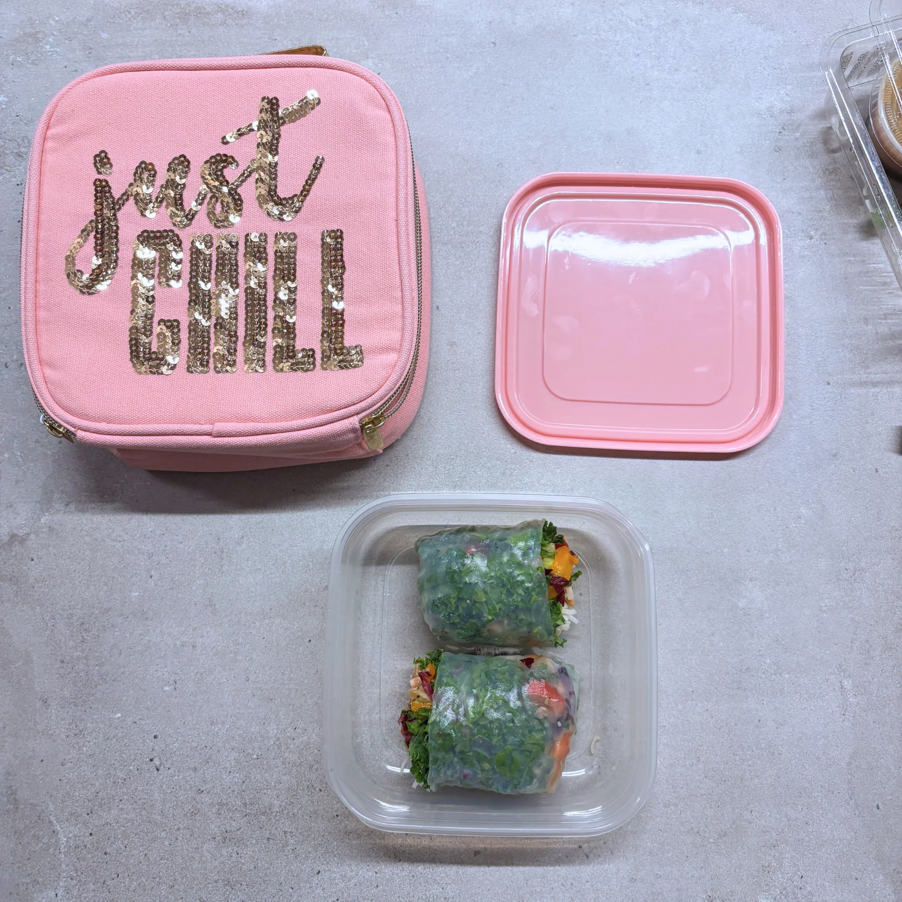 Just Chill Pink Combo Lunch Set | Sequin Embellished Lunch Bag and 6.25" Square Food Container - Image 4