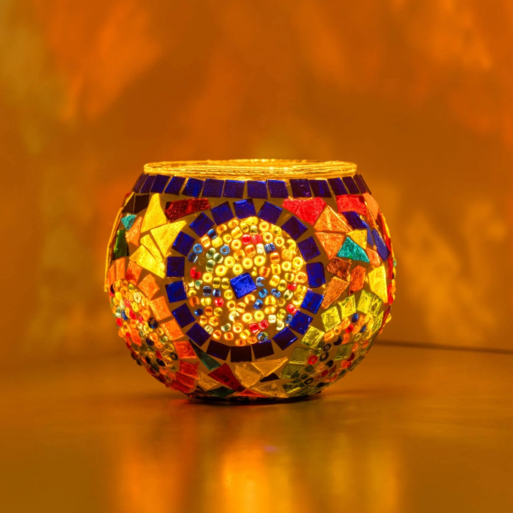 Handmade Large Mosaic Glass Candle Holder [in Multicolor and Turquiose]