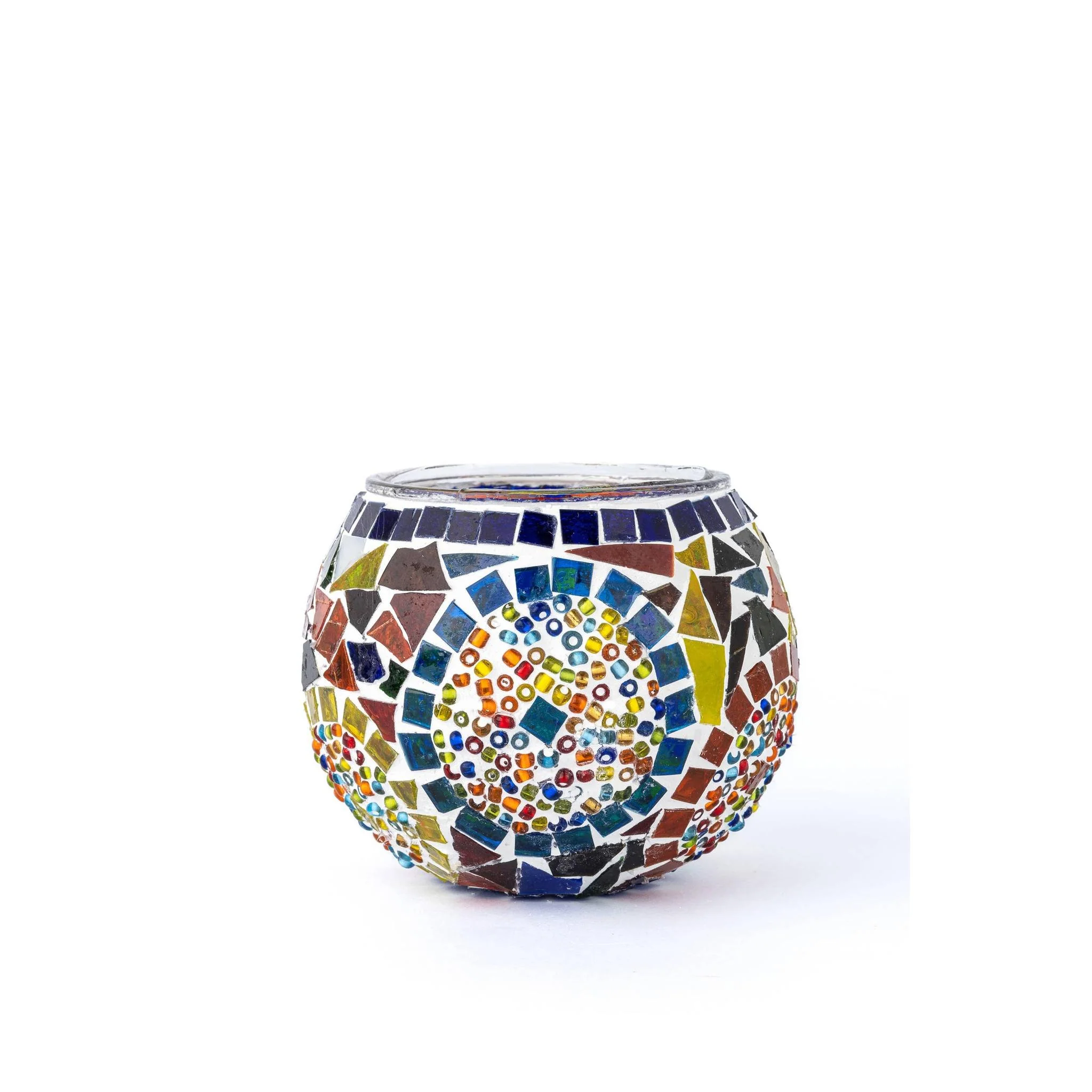 Handmade Large Mosaic Glass Candle Holder [in Multicolor and Turquiose] - Image 2