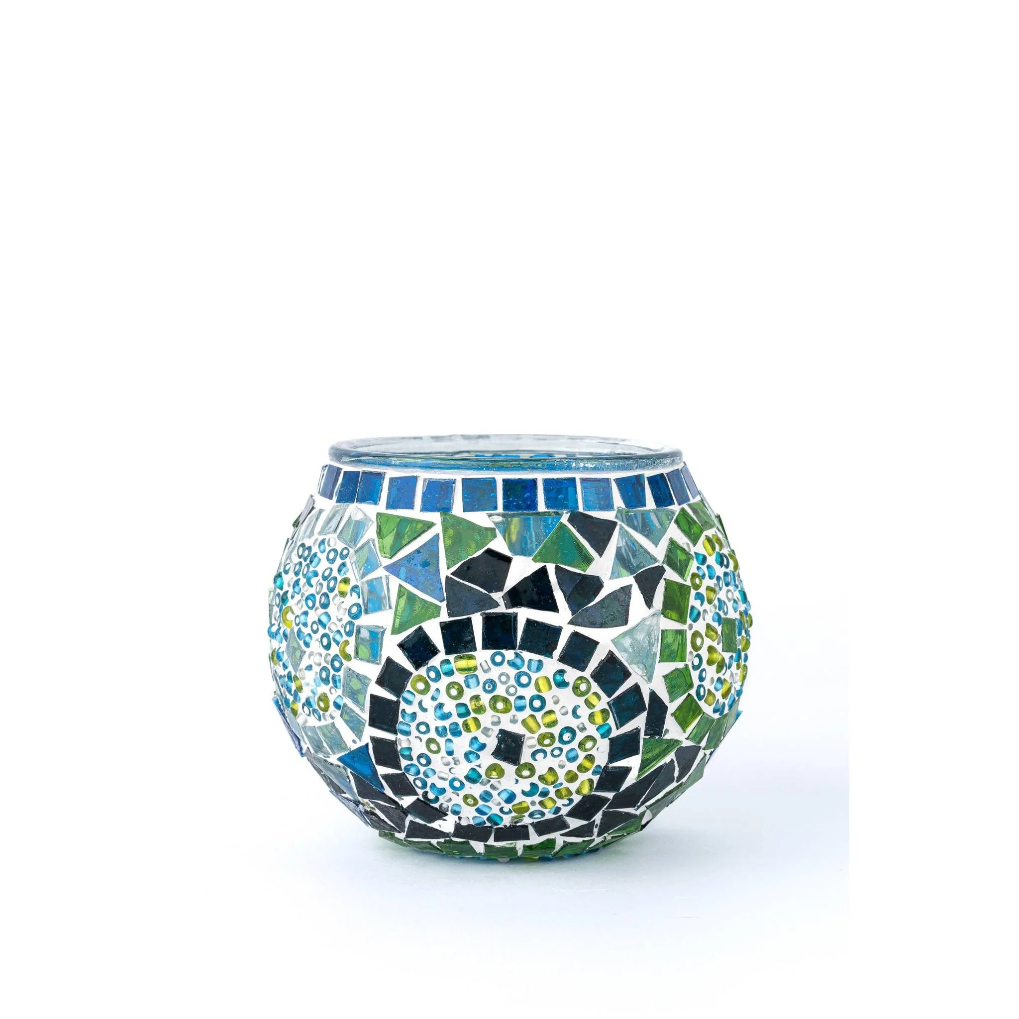 Handmade Large Mosaic Glass Candle Holder [in Multicolor and Turquiose] - Image 3