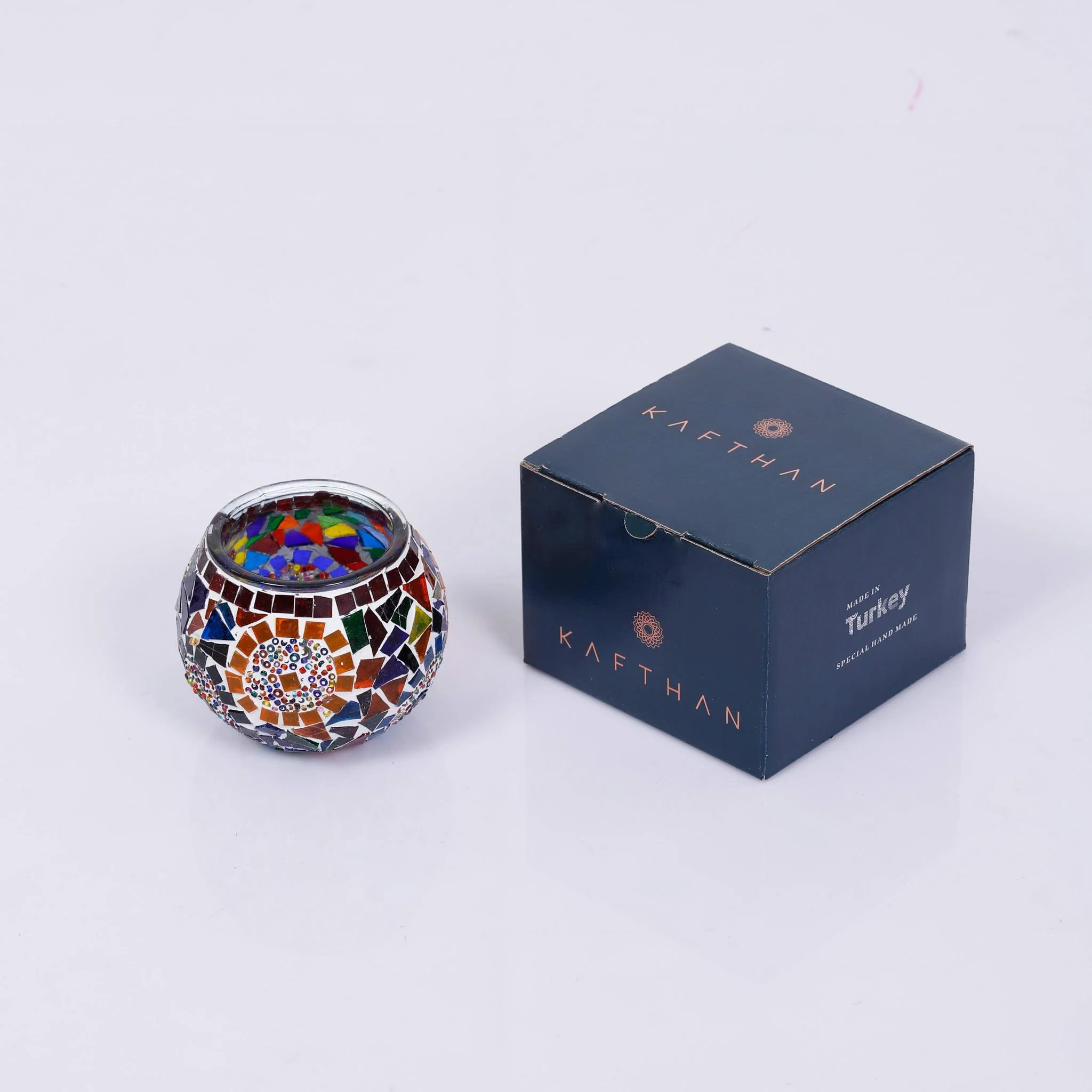 Handmade Large Mosaic Glass Candle Holder [in Multicolor and Turquiose] - Image 6