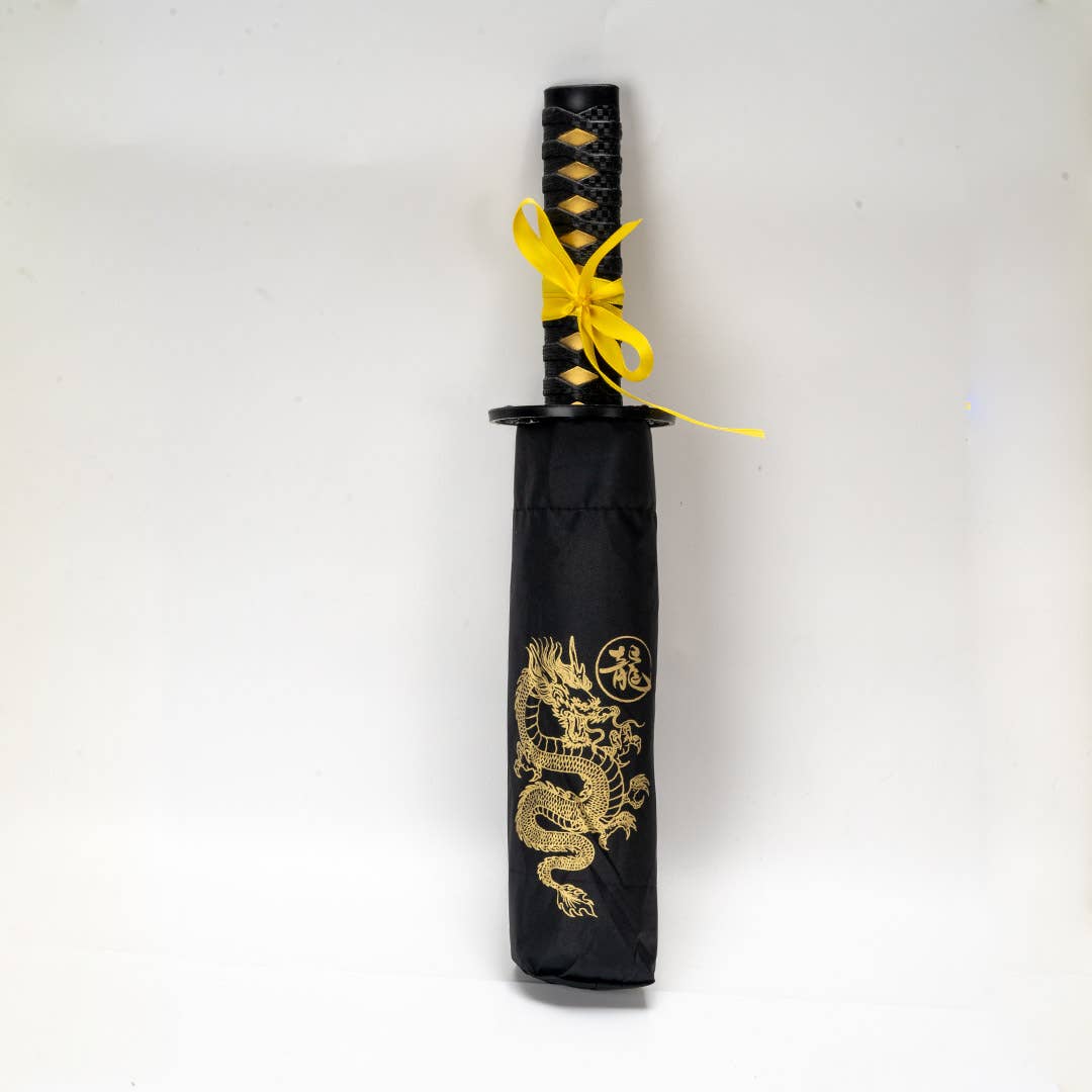 Katana Handle Dragon Umbrella | Samurai-Inspired Nylon Umbrella with Gold Dragon Design - Image 4