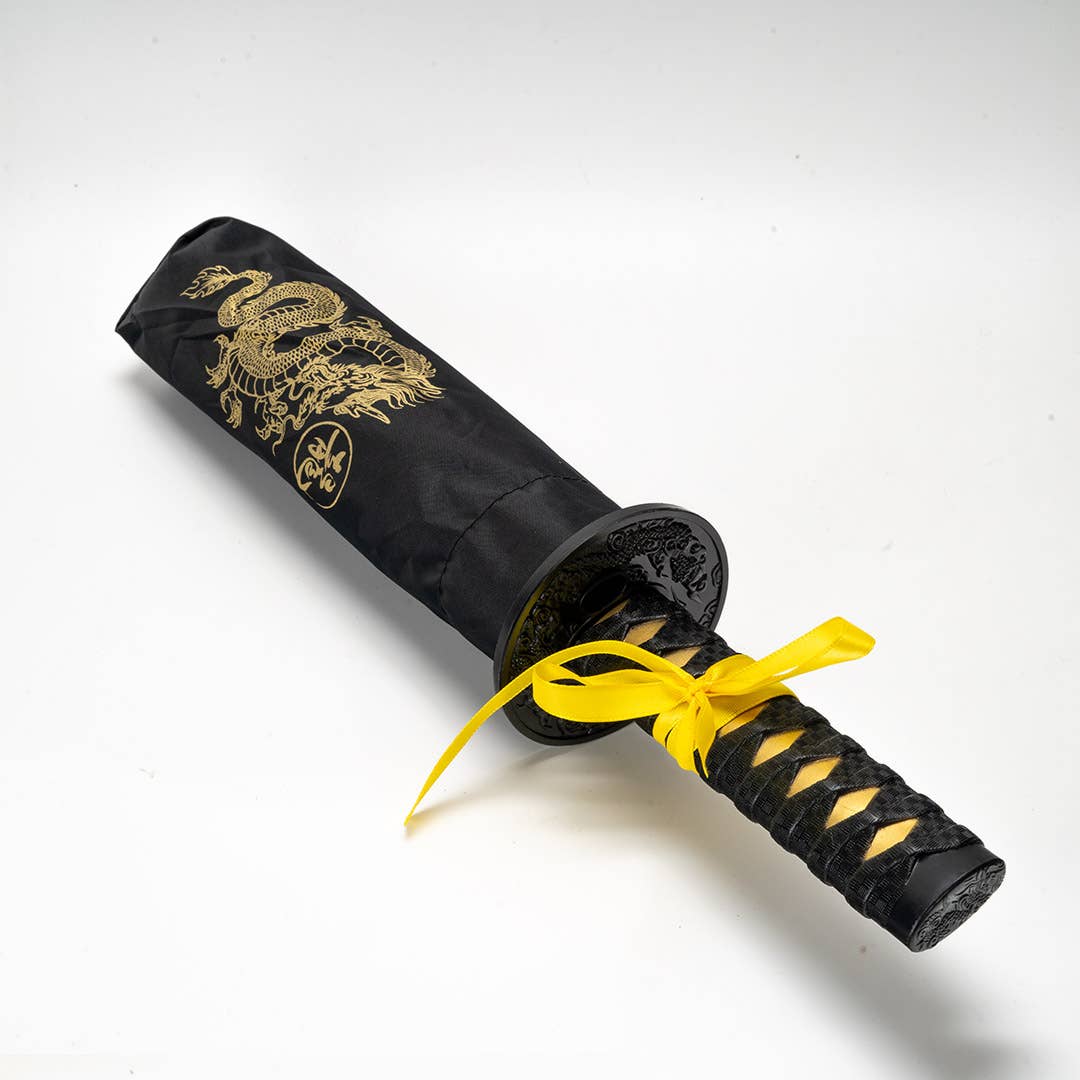 Katana Handle Dragon Umbrella | Samurai-Inspired Nylon Umbrella with Gold Dragon Design - Image 6