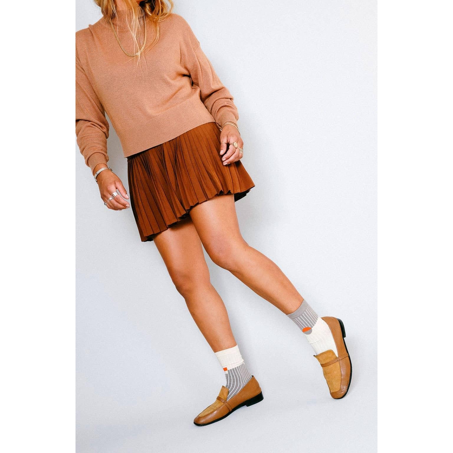 KC Crew Socks Taupe | Two-Tone Mismatched Crew Socks | Cushioned Cotton Socks with Mesh Ventilation - Image 6