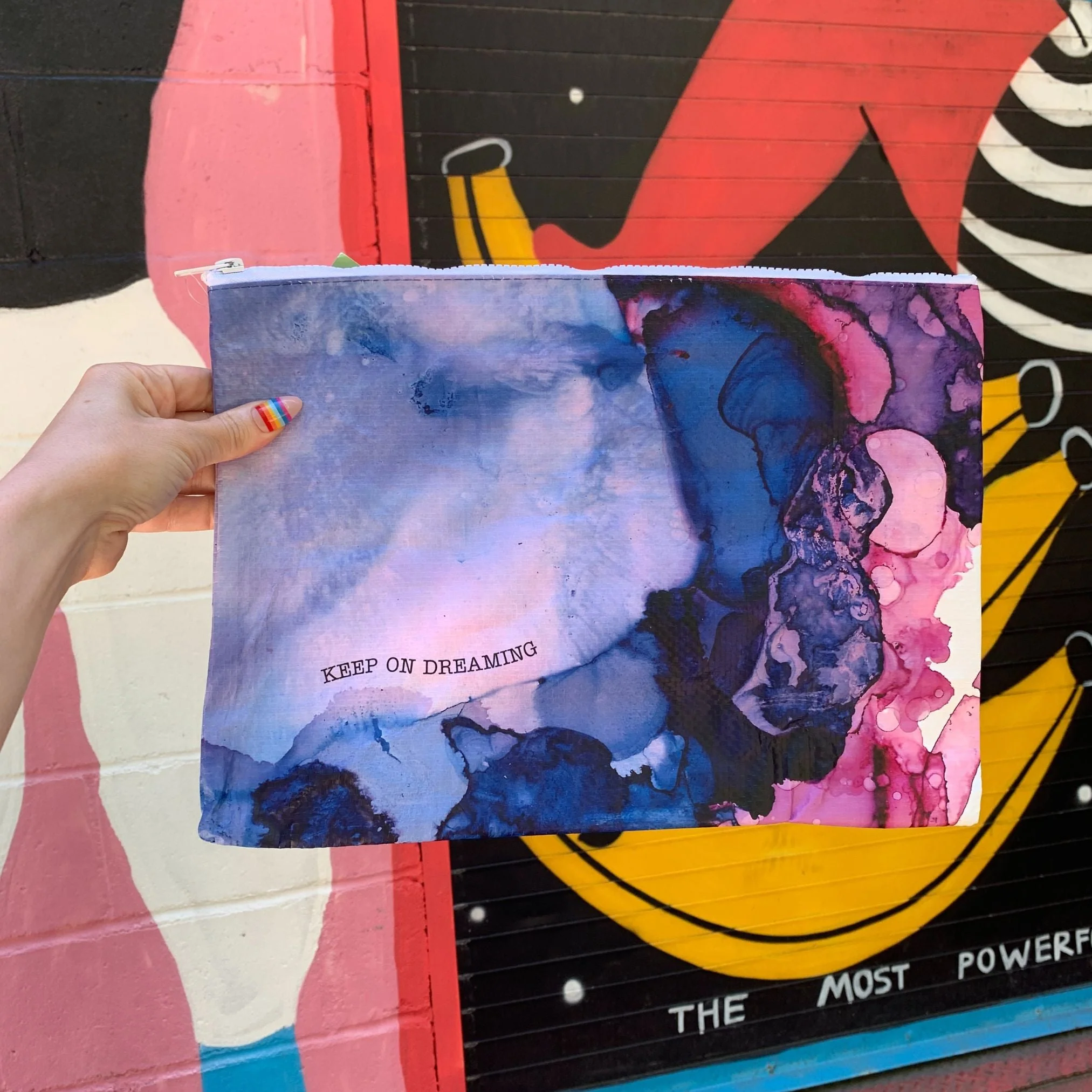Jumbo Pouch Keep On Dreaming Watercolor Design Colorful Recycled Material Jumbo Zipper Folder | 14.25" x 10" - Image 3