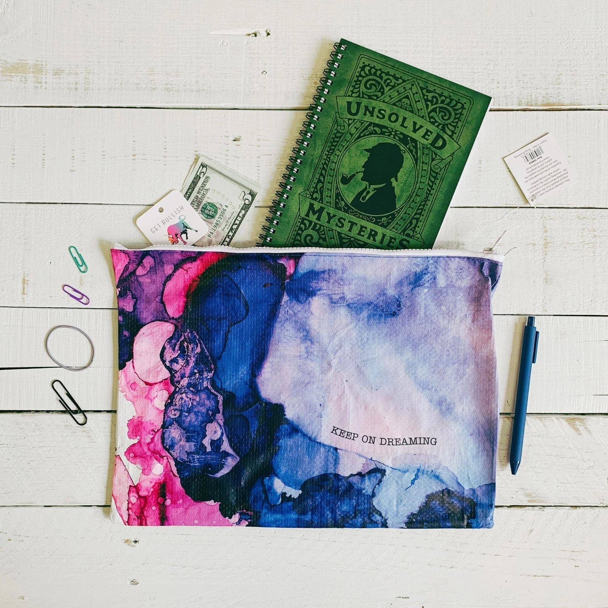 Jumbo Pouch Keep On Dreaming Watercolor Design Colorful Recycled Material Jumbo Zipper Folder | 14.25" x 10" - Image 4