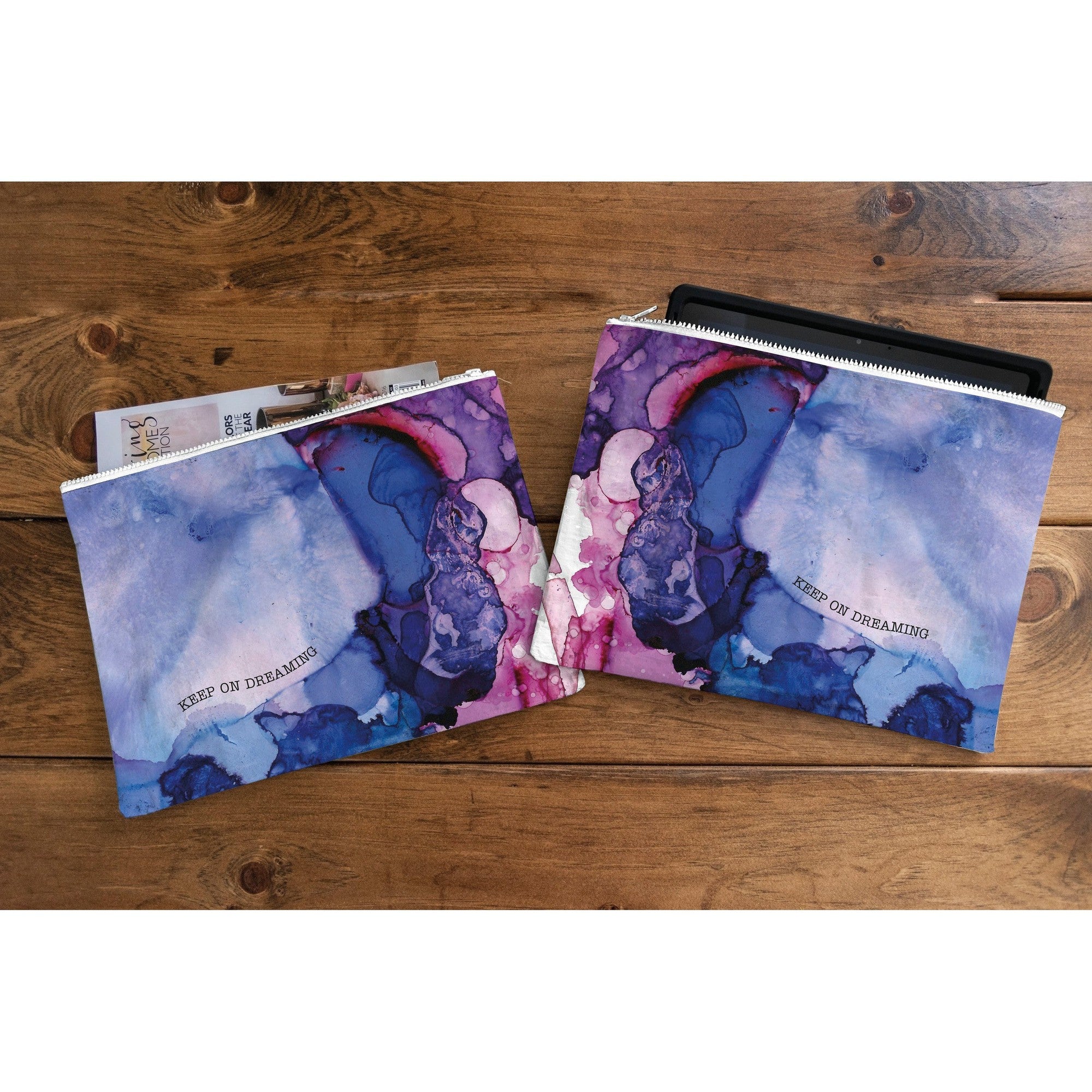 Jumbo Pouch Keep On Dreaming Watercolor Design Colorful Recycled Material Jumbo Zipper Folder | 14.25" x 10" - Image 5